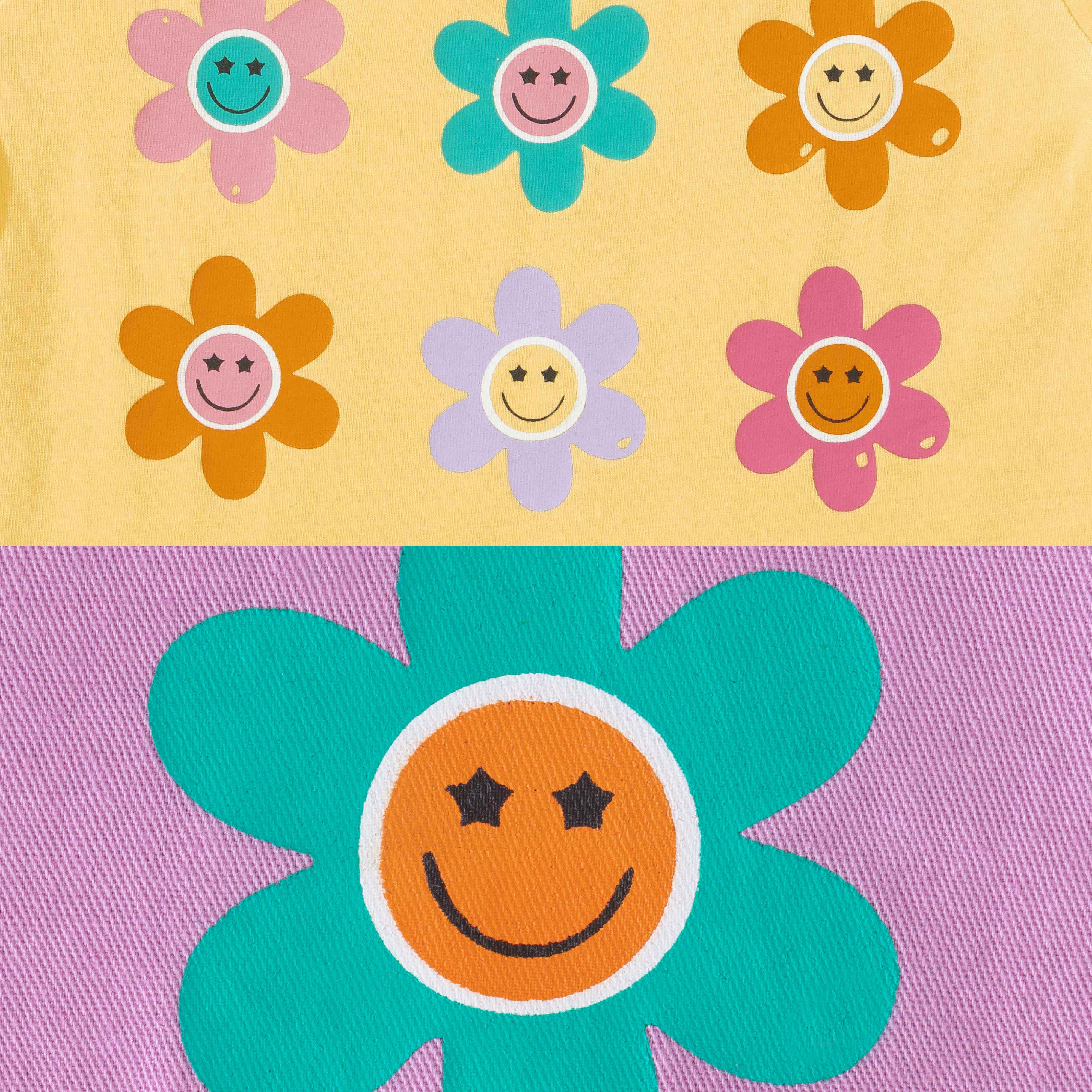 Baby Girls' Floral Fun Outfit Set – Yellow Smiley Flower T-Shirt & Pink Shorts, Cute & Comfortable Summer Wear