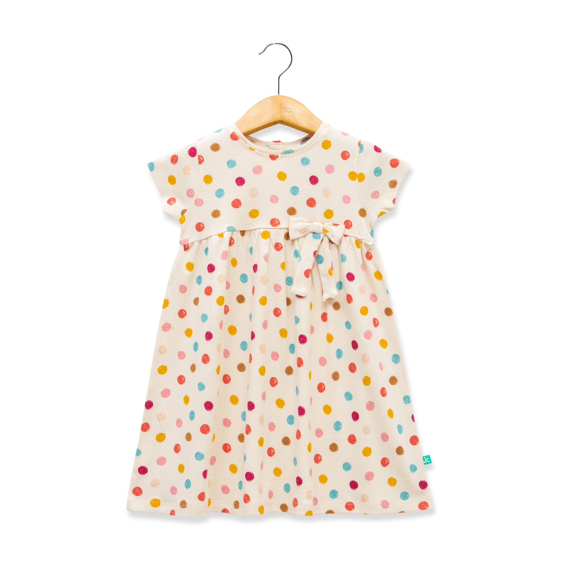 "Baby Girls Short Sleeve Polka Dot A-Line Dress – 100% Cotton, Lightweight & Breathable"