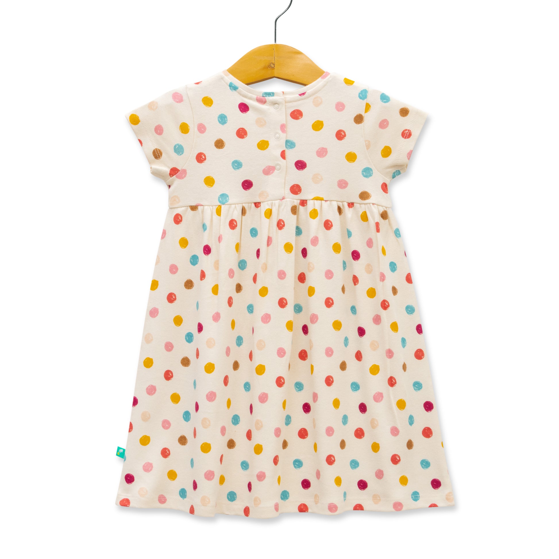 "Baby Girls Short Sleeve Polka Dot A-Line Dress – 100% Cotton, Lightweight & Breathable"