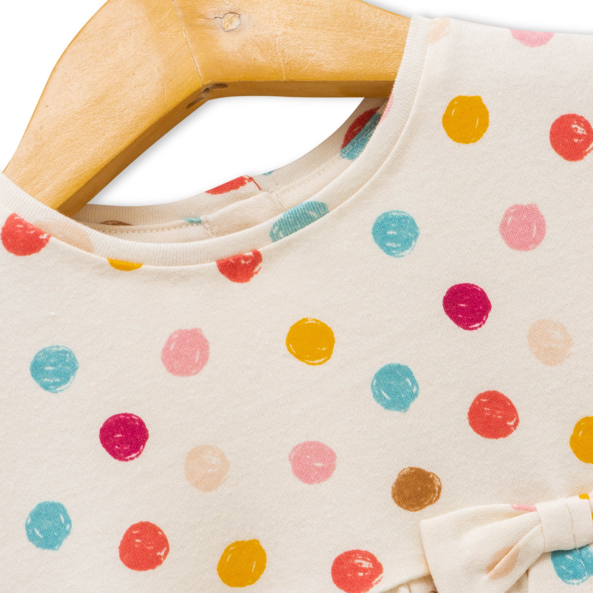 "Baby Girls Short Sleeve Polka Dot A-Line Dress – 100% Cotton, Lightweight & Breathable"