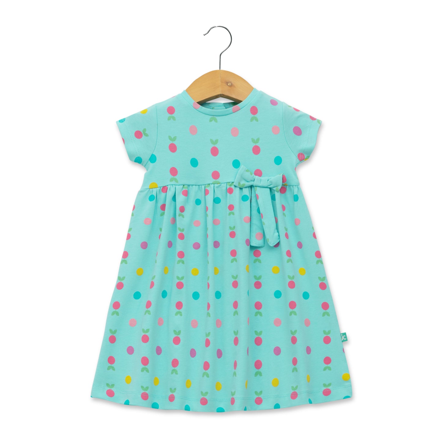 Baby Girls' Aqua Blue Polka Dot Dress – Short Sleeve, Bow Detail, Casual Summer Wear
