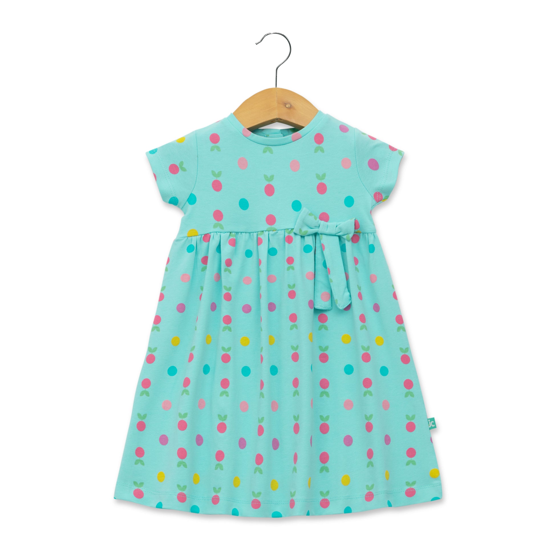 Baby Girls' Aqua Blue Polka Dot Dress – Short Sleeve, Bow Detail, Casual Summer Wear