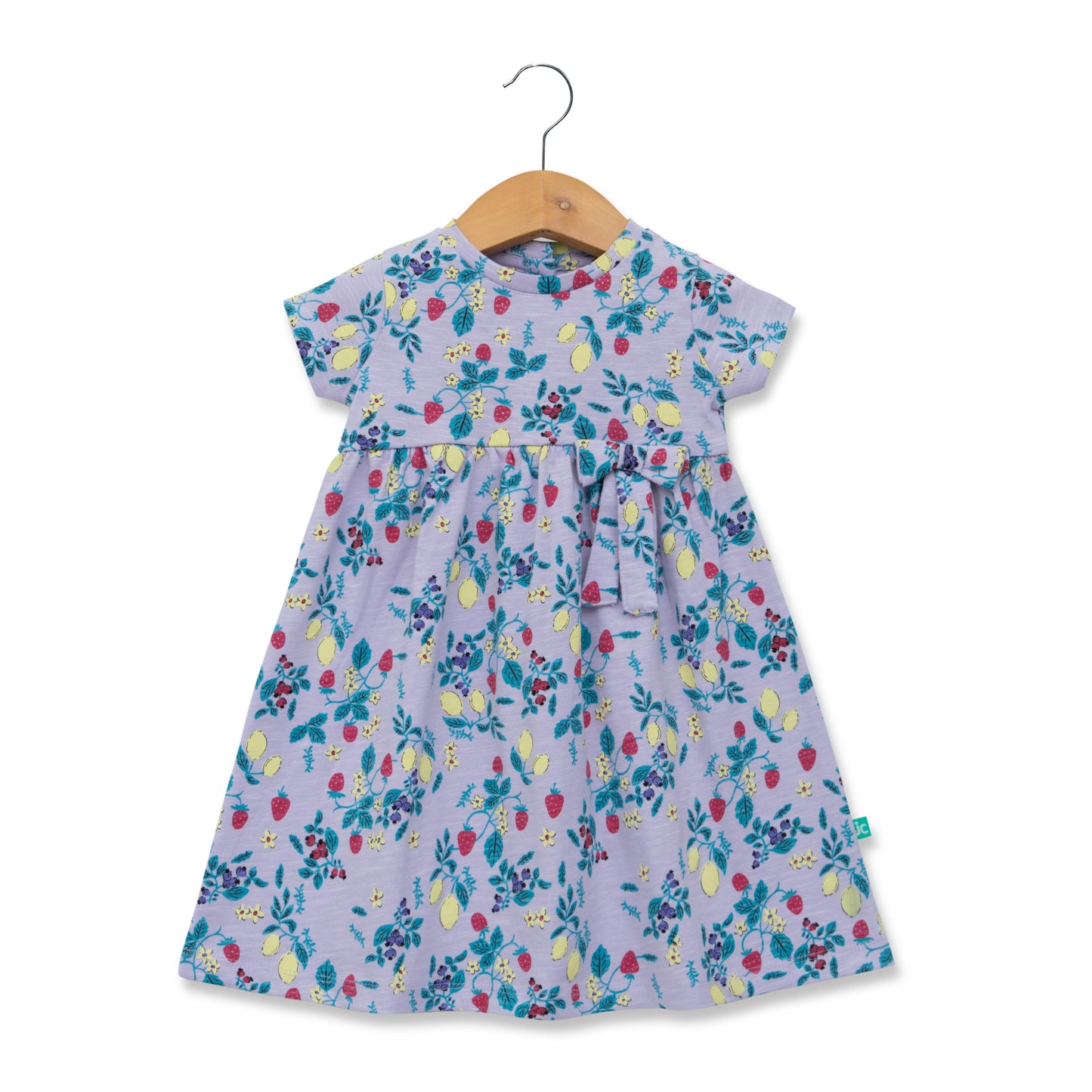 Girls' Lavender Fruit-Print Dress with Bow Detail