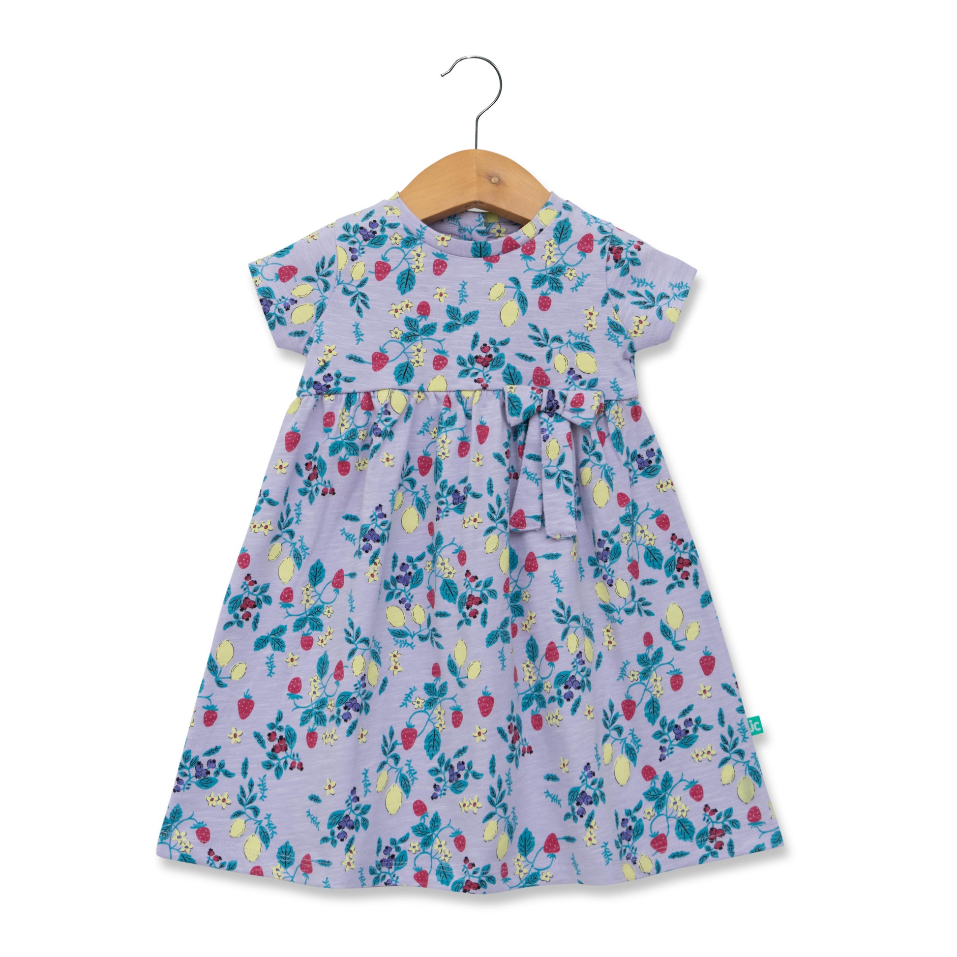 Girls' Lavender Fruit-Print Dress with Bow Detail