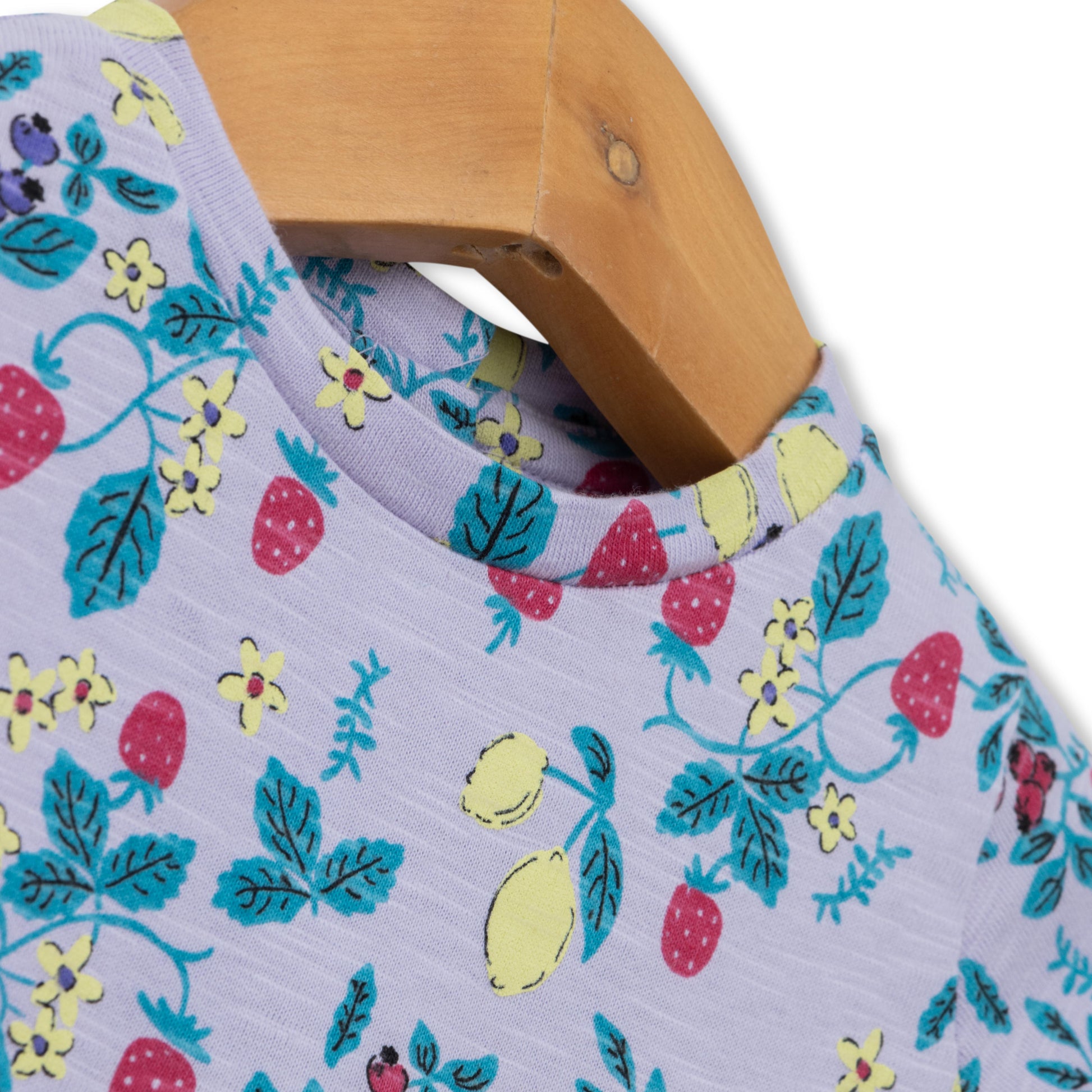Girls' Lavender Fruit-Print Dress with Bow Detail