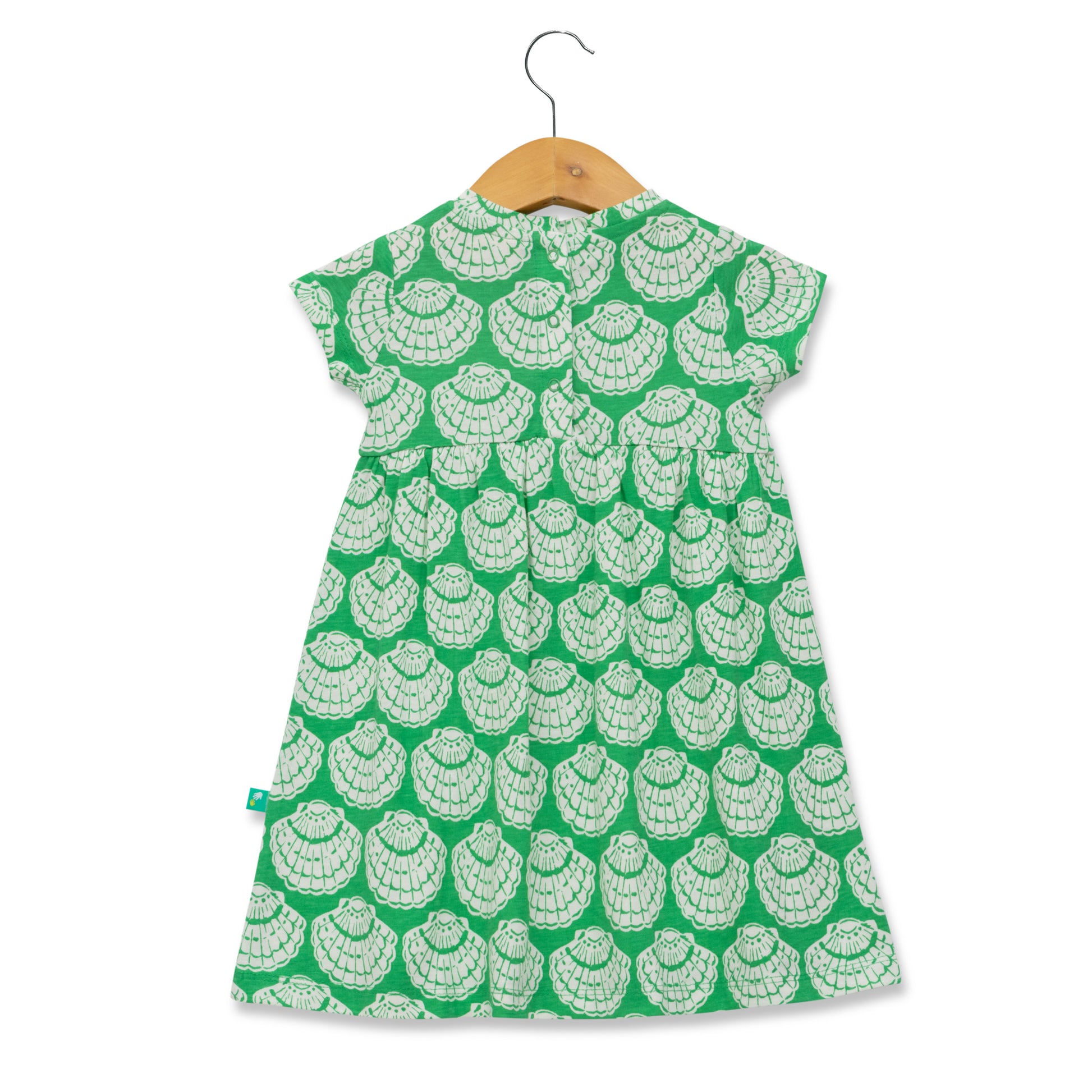 Baby Girls' Green Seashell Print Cap Sleeve Dress with Bow Accent