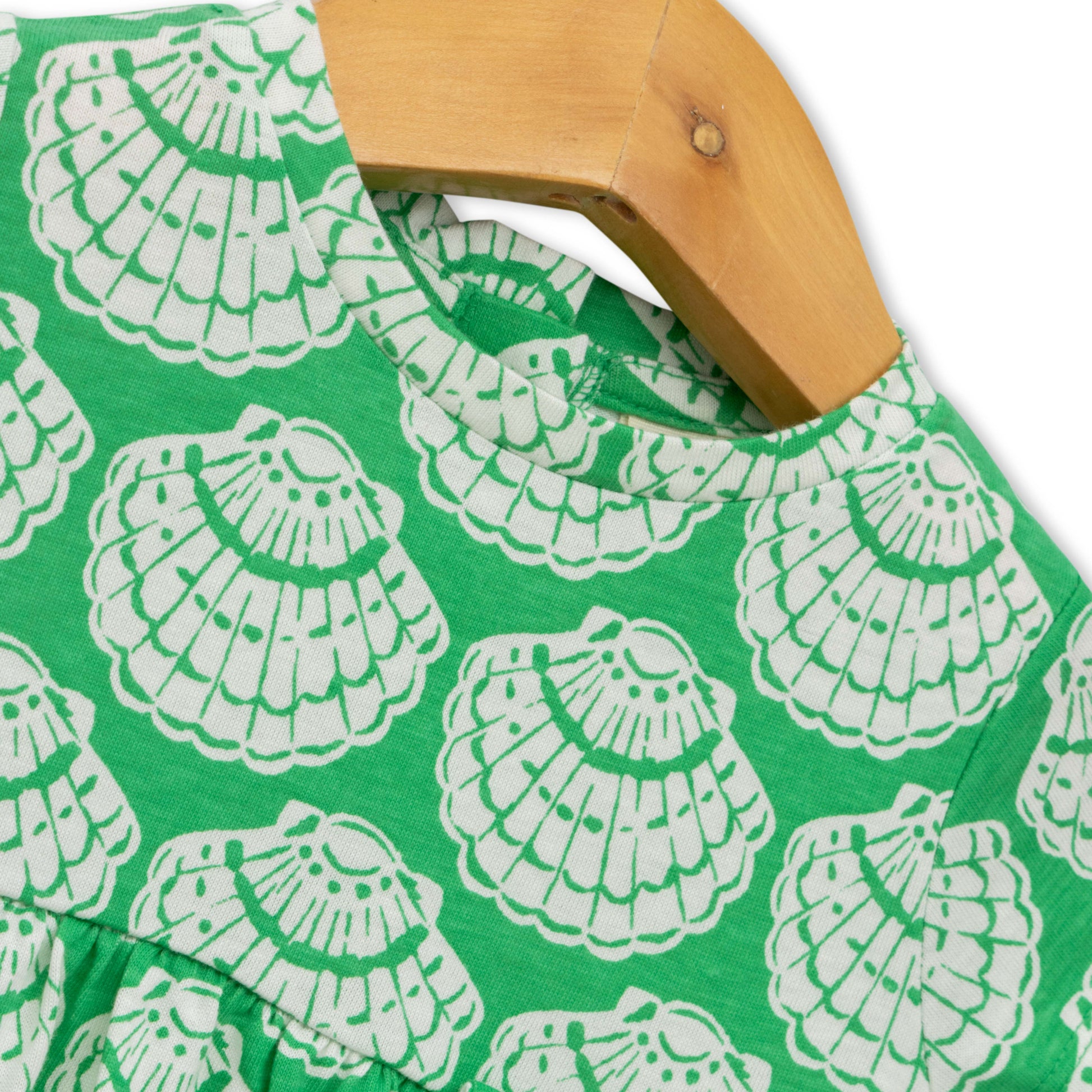 Baby Girls' Green Seashell Print Cap Sleeve Dress with Bow Accent