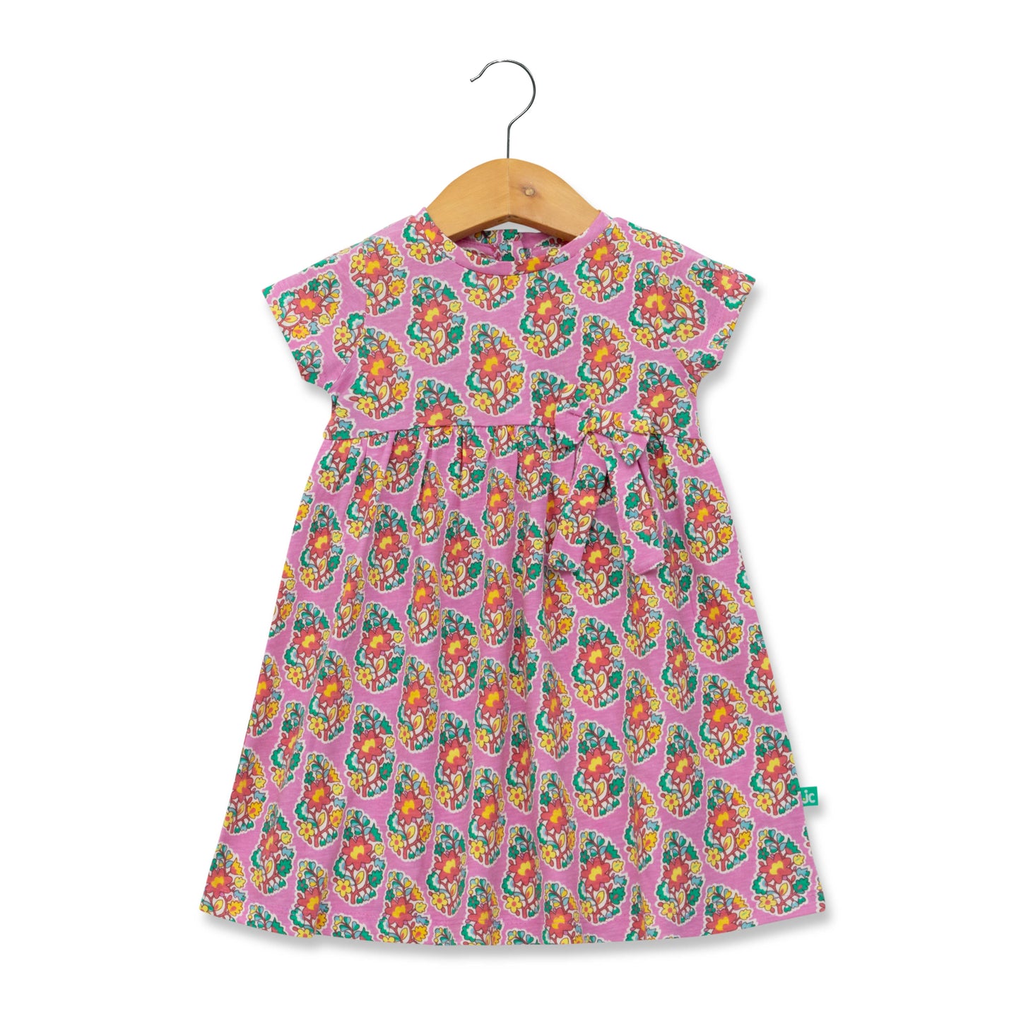 "baby Girls' Floral Printed Cotton Dress – Pink with Bow Detail"