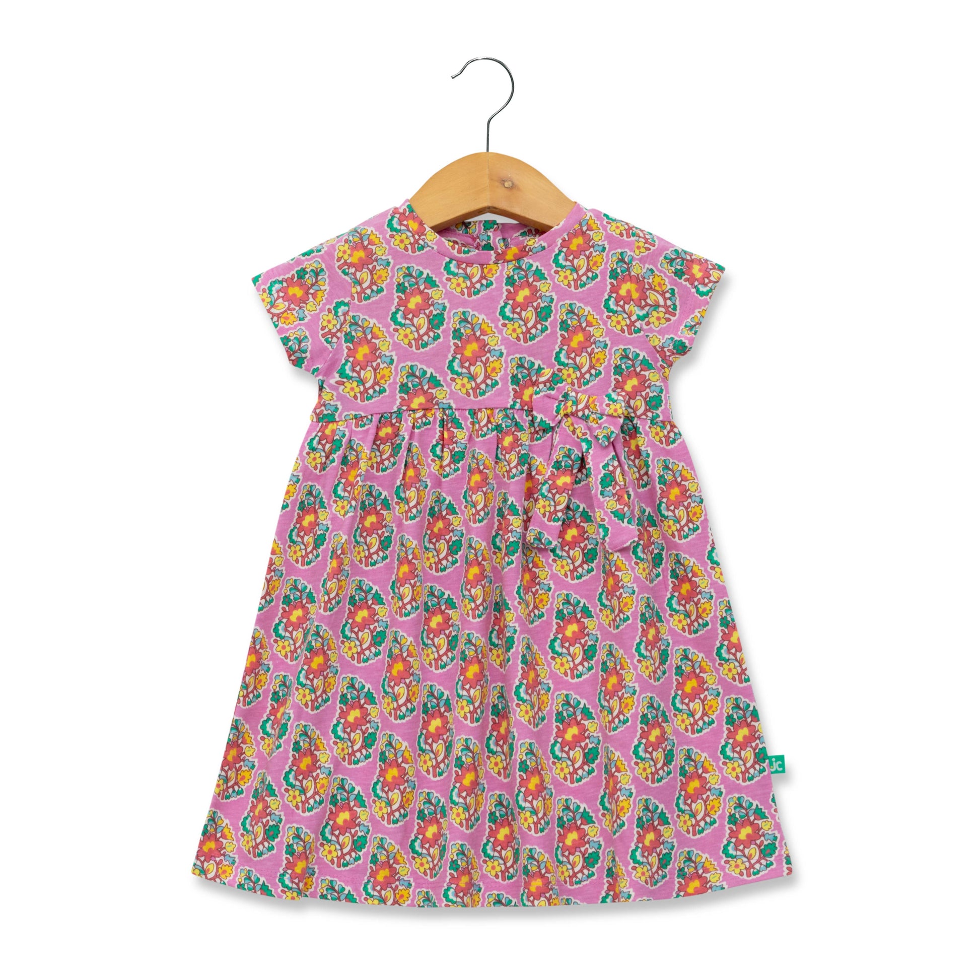 "baby Girls' Floral Printed Cotton Dress – Pink with Bow Detail"
