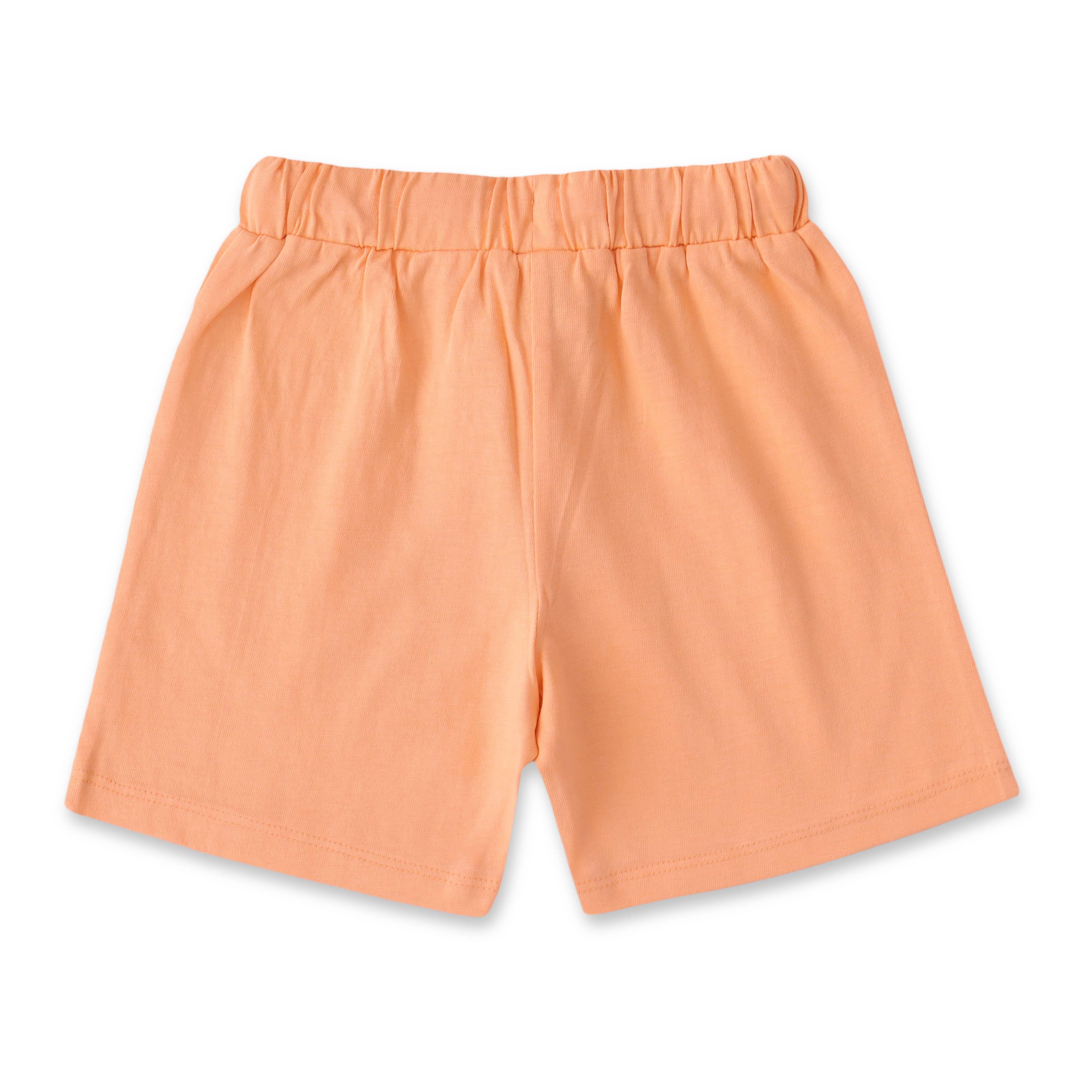Boys Peach Shark Print T-Shirt & Shorts Set – "Hi Dude" Design