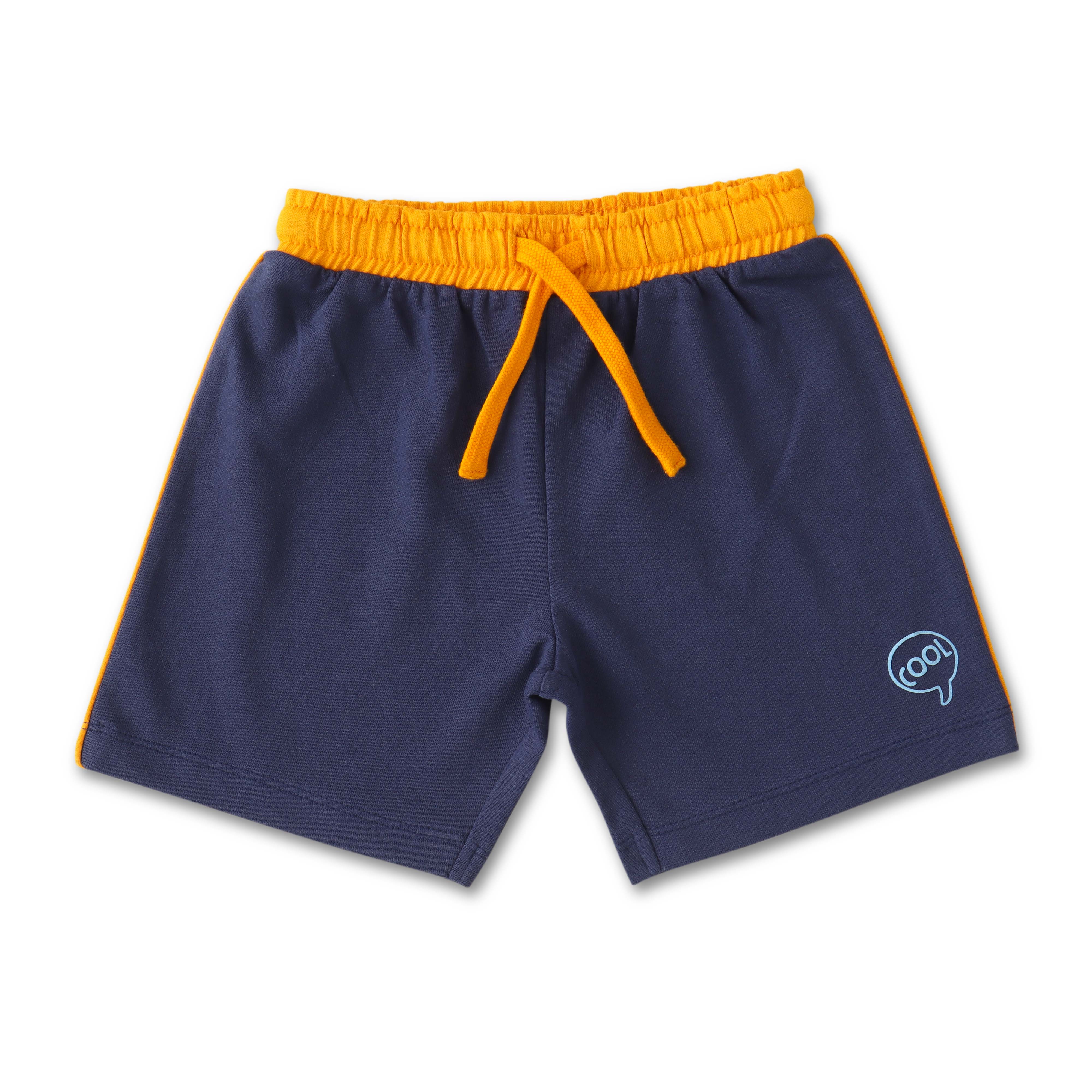 Boys Roaring Lion T-Shirt & Shorts Set – Fun Animal Print (White, Navy & Yellow)