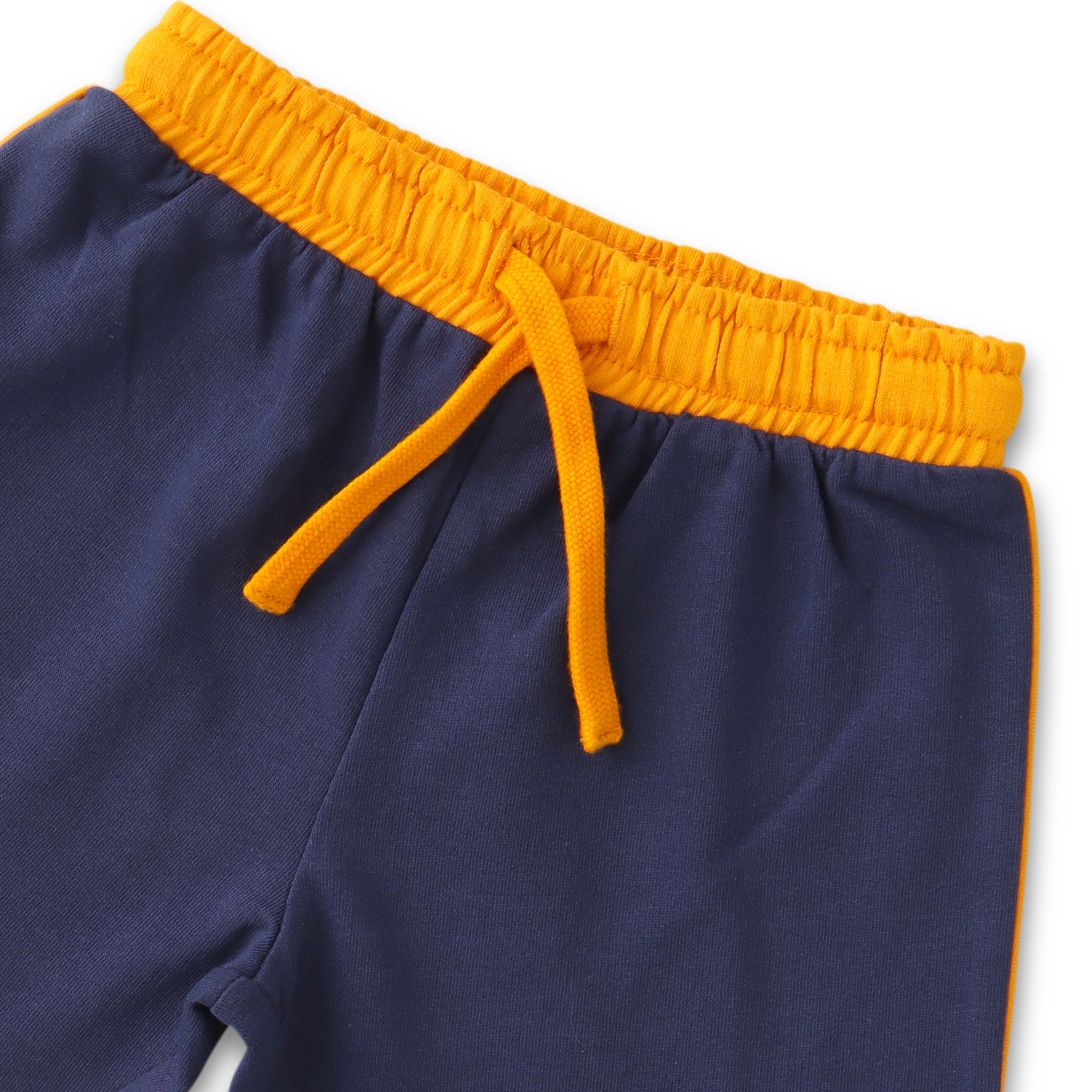 Boys Roaring Lion T-Shirt & Shorts Set – Fun Animal Print (White, Navy & Yellow)