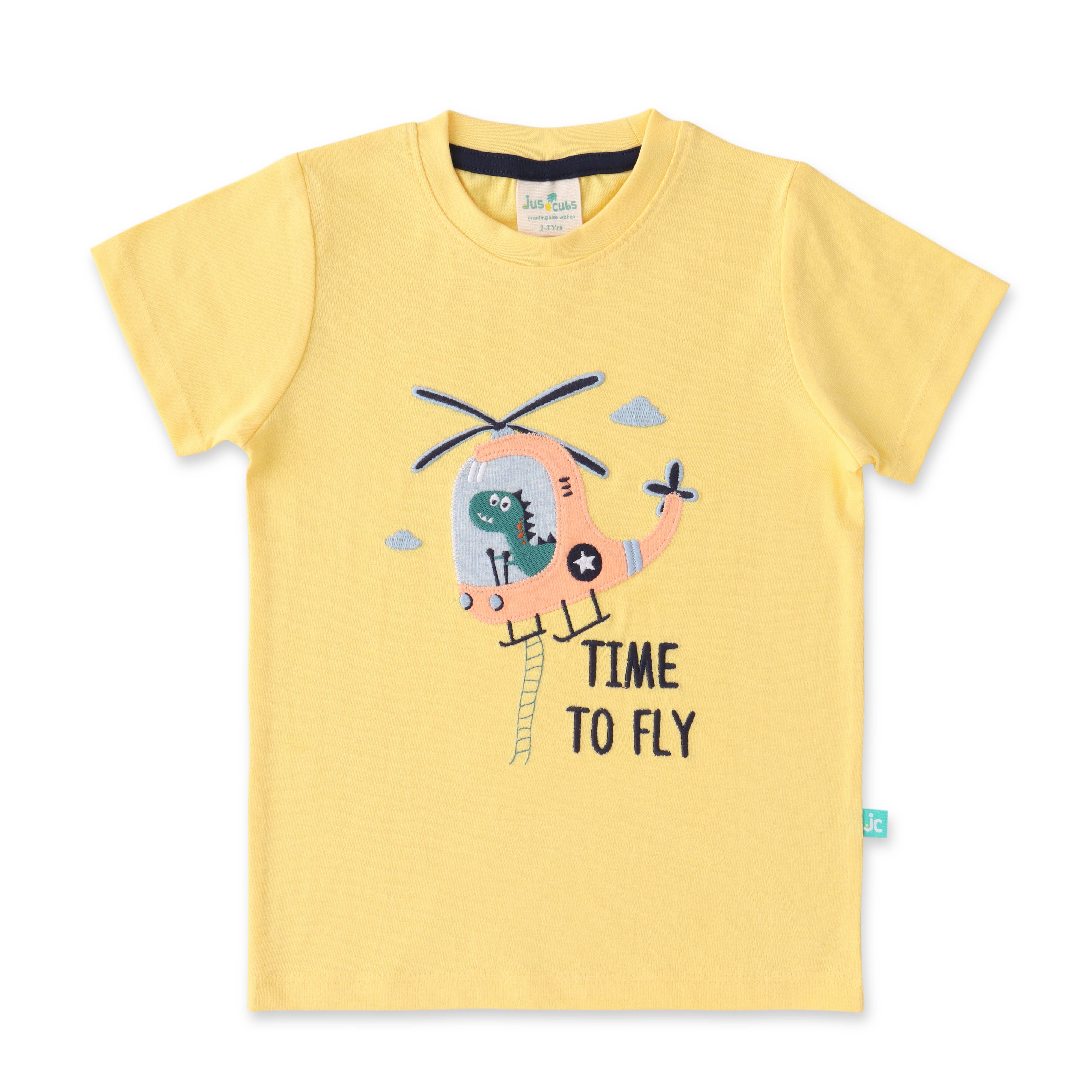 "Boys' Helicopter-Themed T-Shirt & Shorts Set – 'Time to Fly' Design"