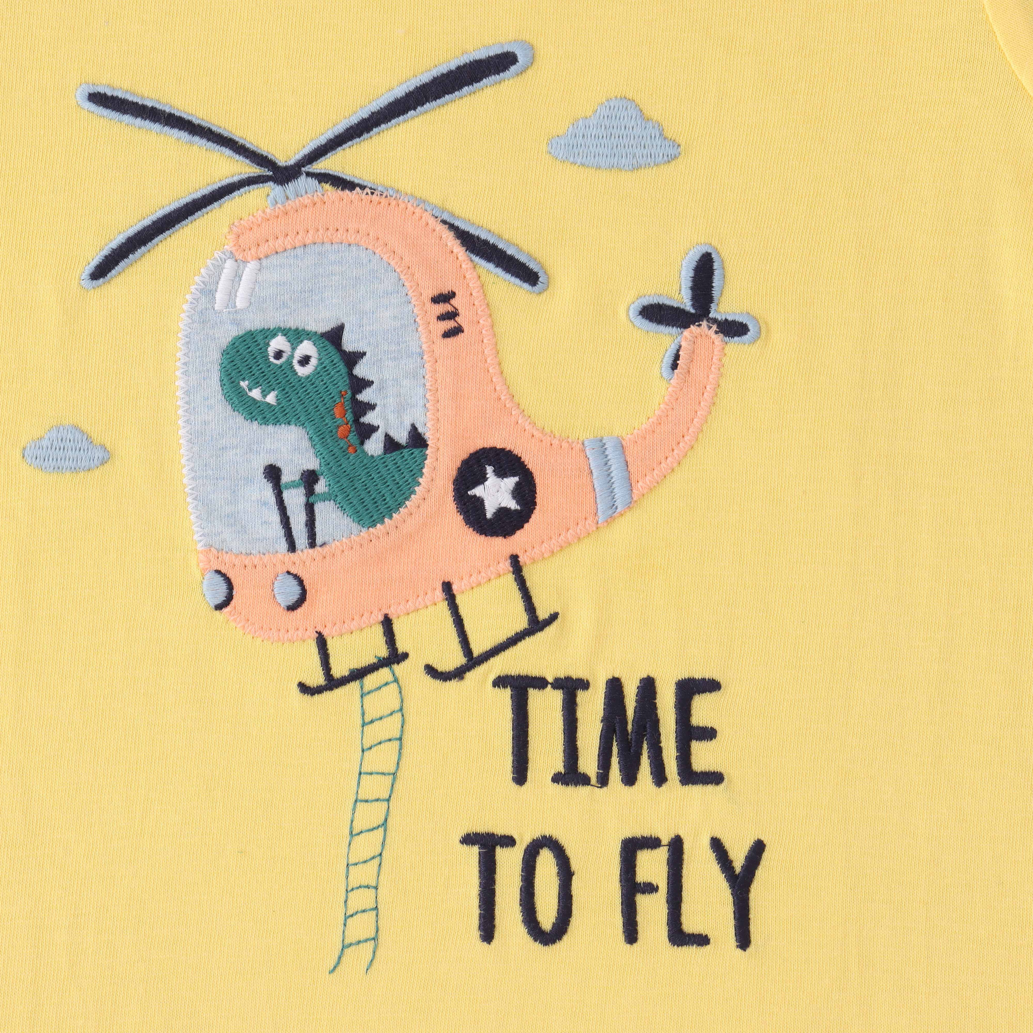 "Boys' Helicopter-Themed T-Shirt & Shorts Set – 'Time to Fly' Design"