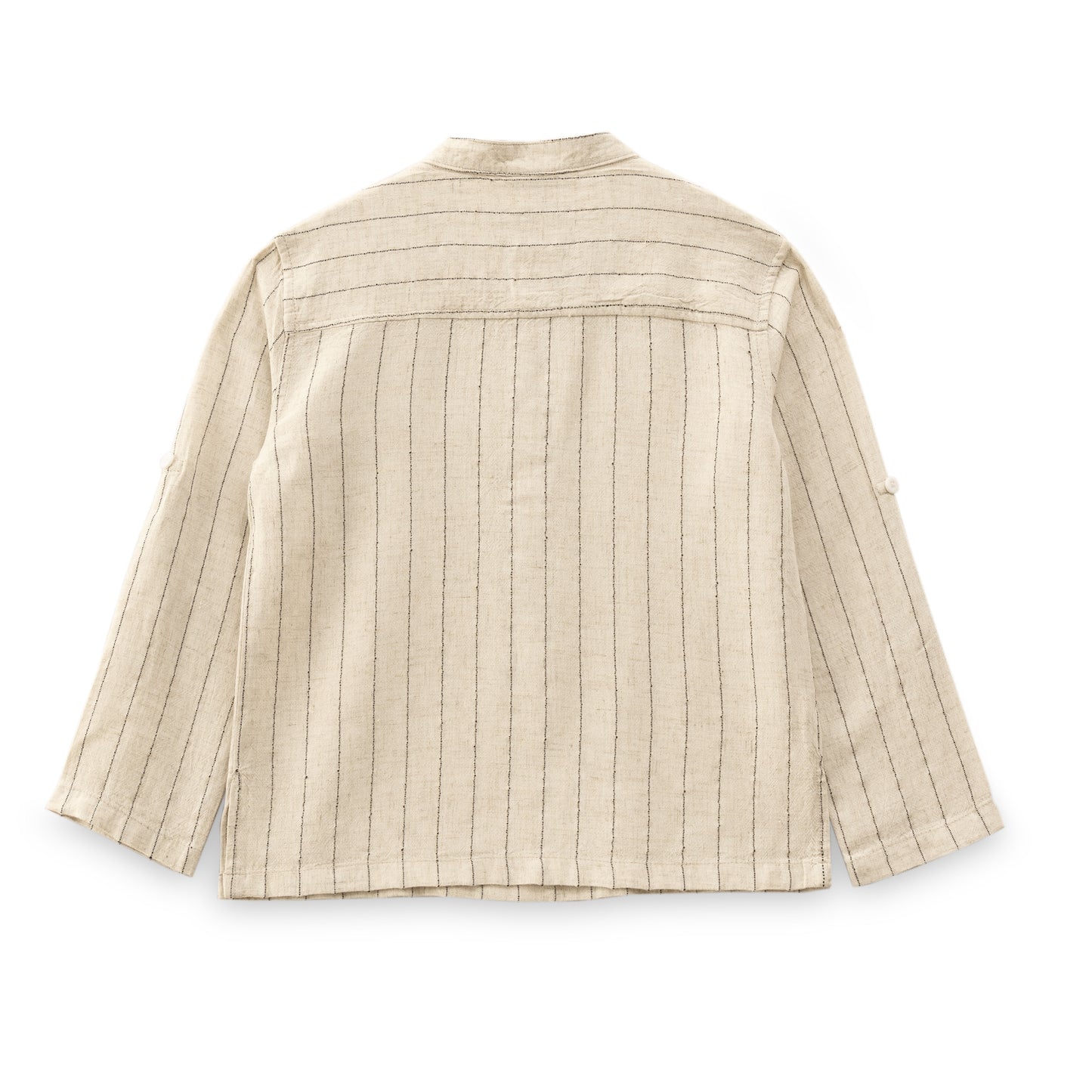 "Boys Beige Striped Cotton Shirt with Mandarin Collar – Full Sleeves"