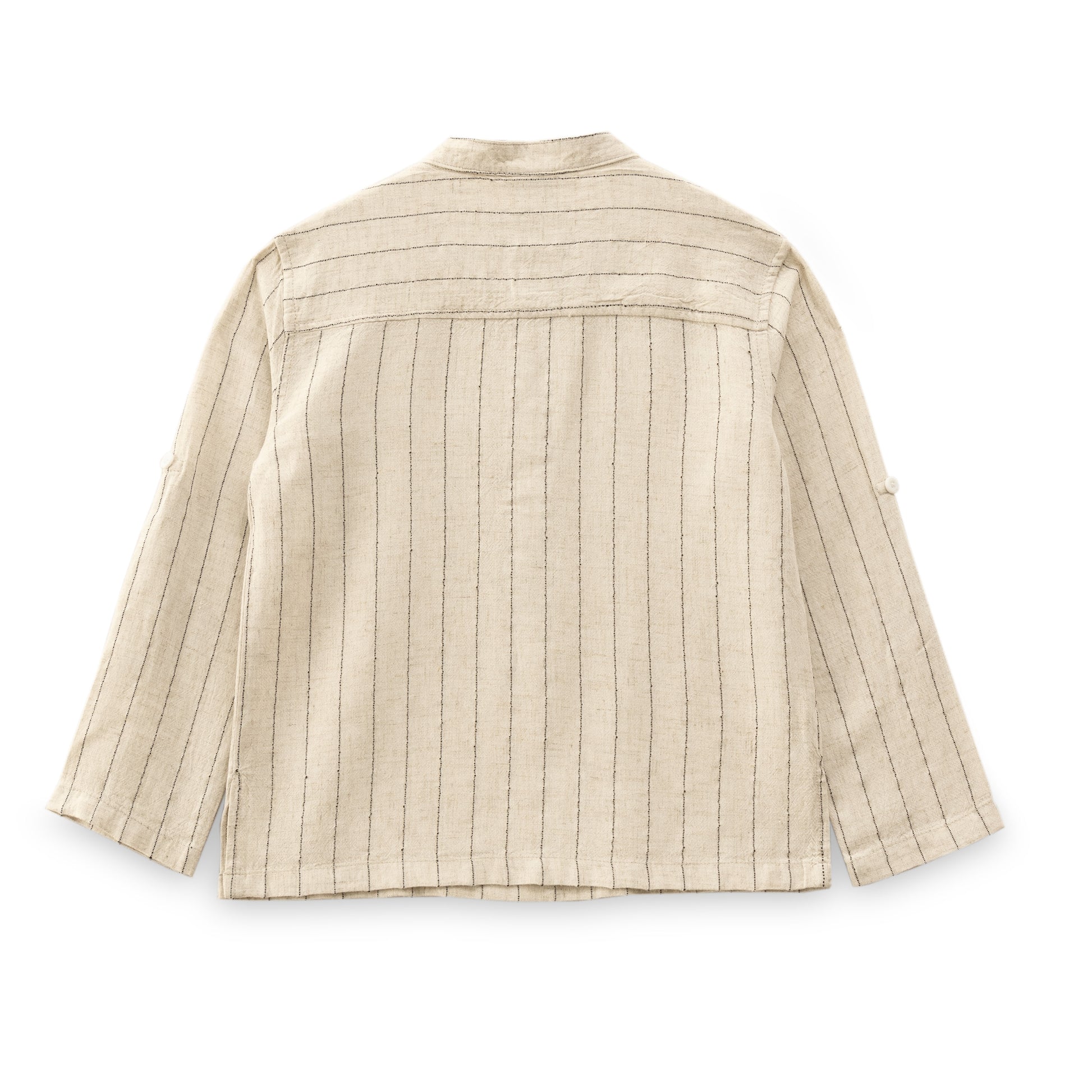 "Boys Beige Striped Cotton Shirt with Mandarin Collar – Full Sleeves"