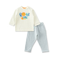 "Baby Boys' 'Roarsome' Lion Print Striped T-Shirt & Grey Jogger Pants Set – 100% Cotton"