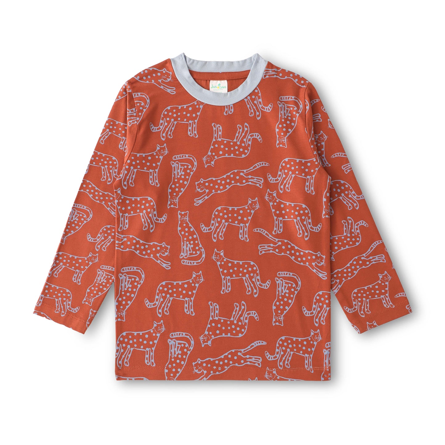 "Boys Rust Orange Leopard Print Nightwear Set – 100% Cotton Comfort Fit"