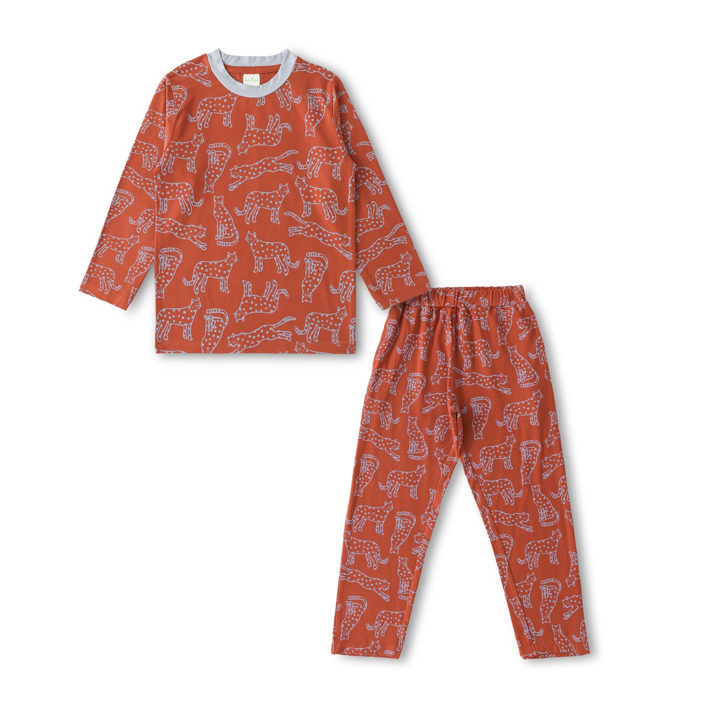 "Boys Rust Orange Leopard Print Nightwear Set – 100% Cotton Comfort Fit"