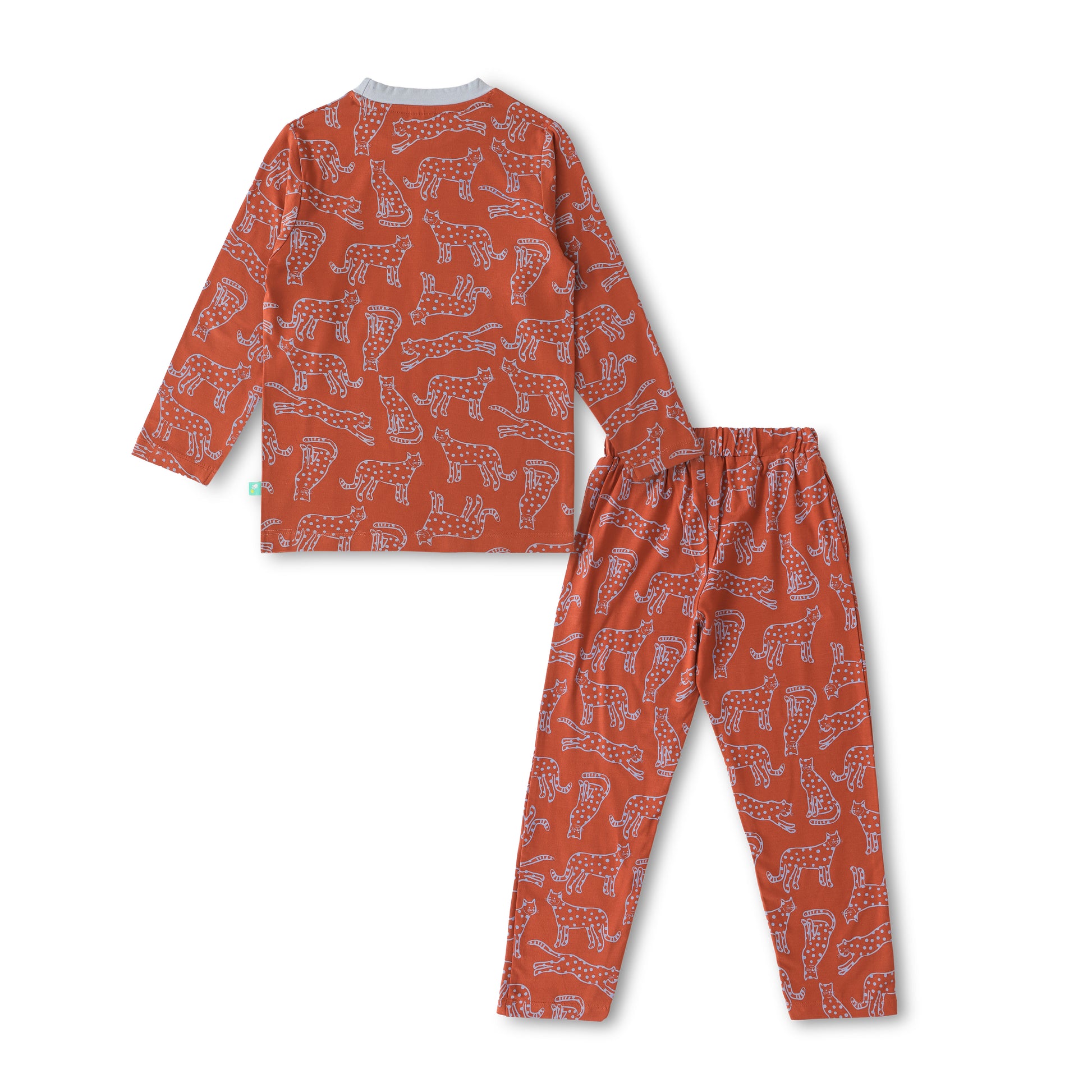 "Boys Rust Orange Leopard Print Nightwear Set – 100% Cotton Comfort Fit"