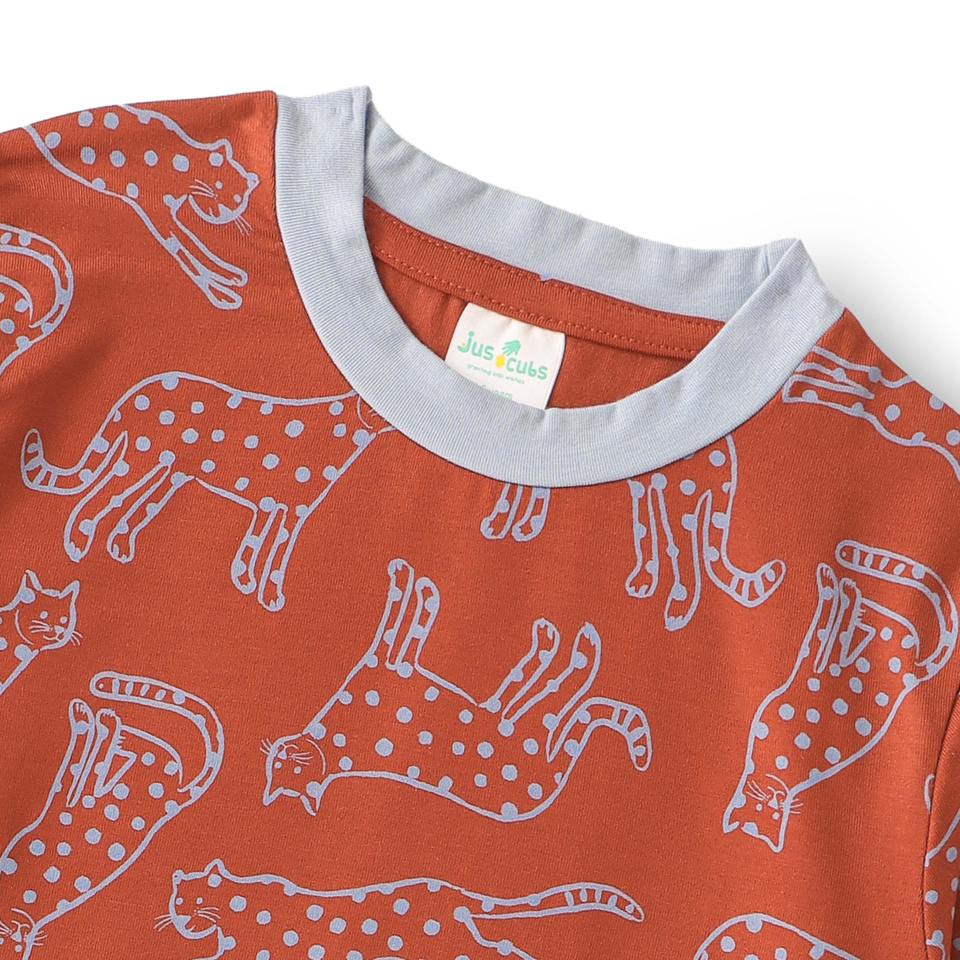 "Boys Rust Orange Leopard Print Nightwear Set – 100% Cotton Comfort Fit"