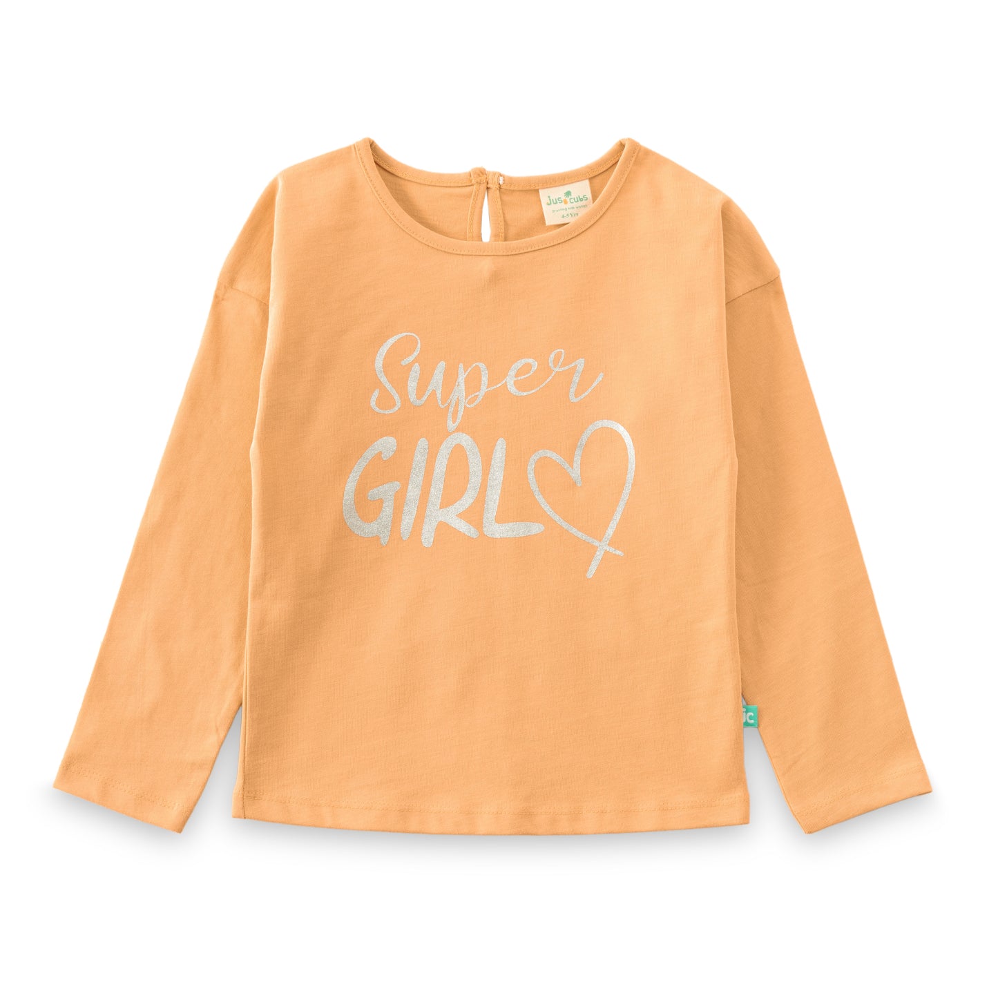 "Girls Peach 'Super Girl' Printed Cotton Full Sleeve T-Shirt"