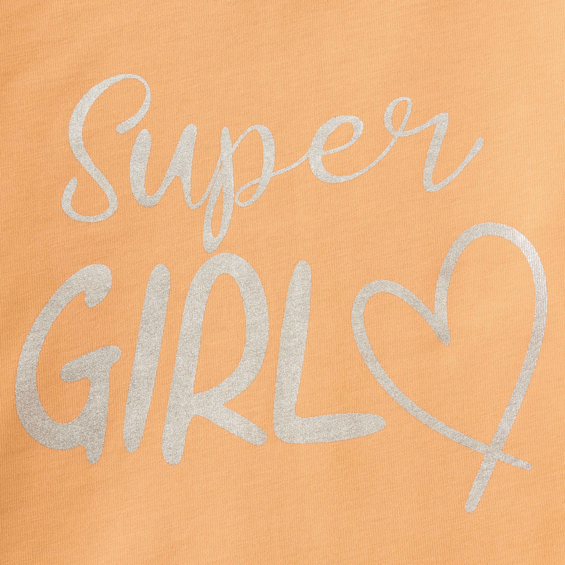 "Girls Peach 'Super Girl' Printed Cotton Full Sleeve T-Shirt"