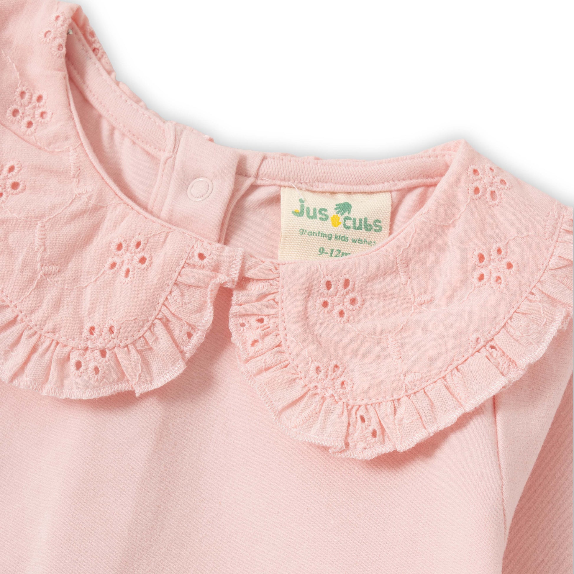 "Baby Girls Pink Cotton Sweatshirt with Embroidered  Peter Pan Collar & Nature Print"