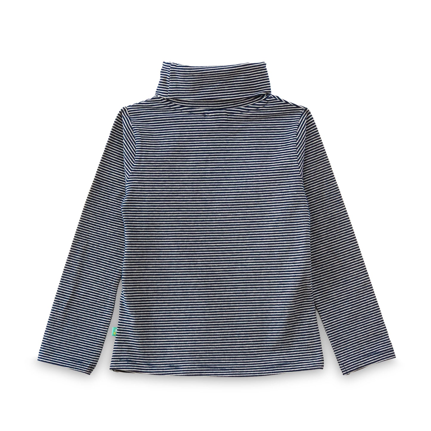 "Girls' Navy & White Striped Full Sleeve Turtleneck T-shirt with Pink Bow Print"