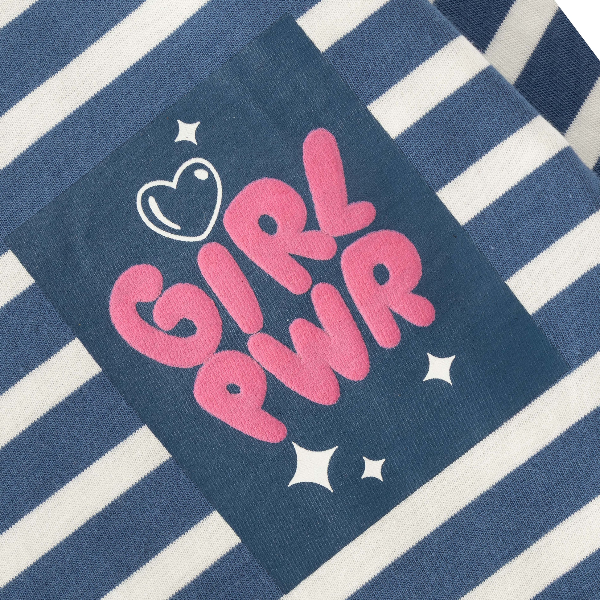 "Girls' Navy & White Striped Cotton T-shirt with 'Girl PWR' Print"