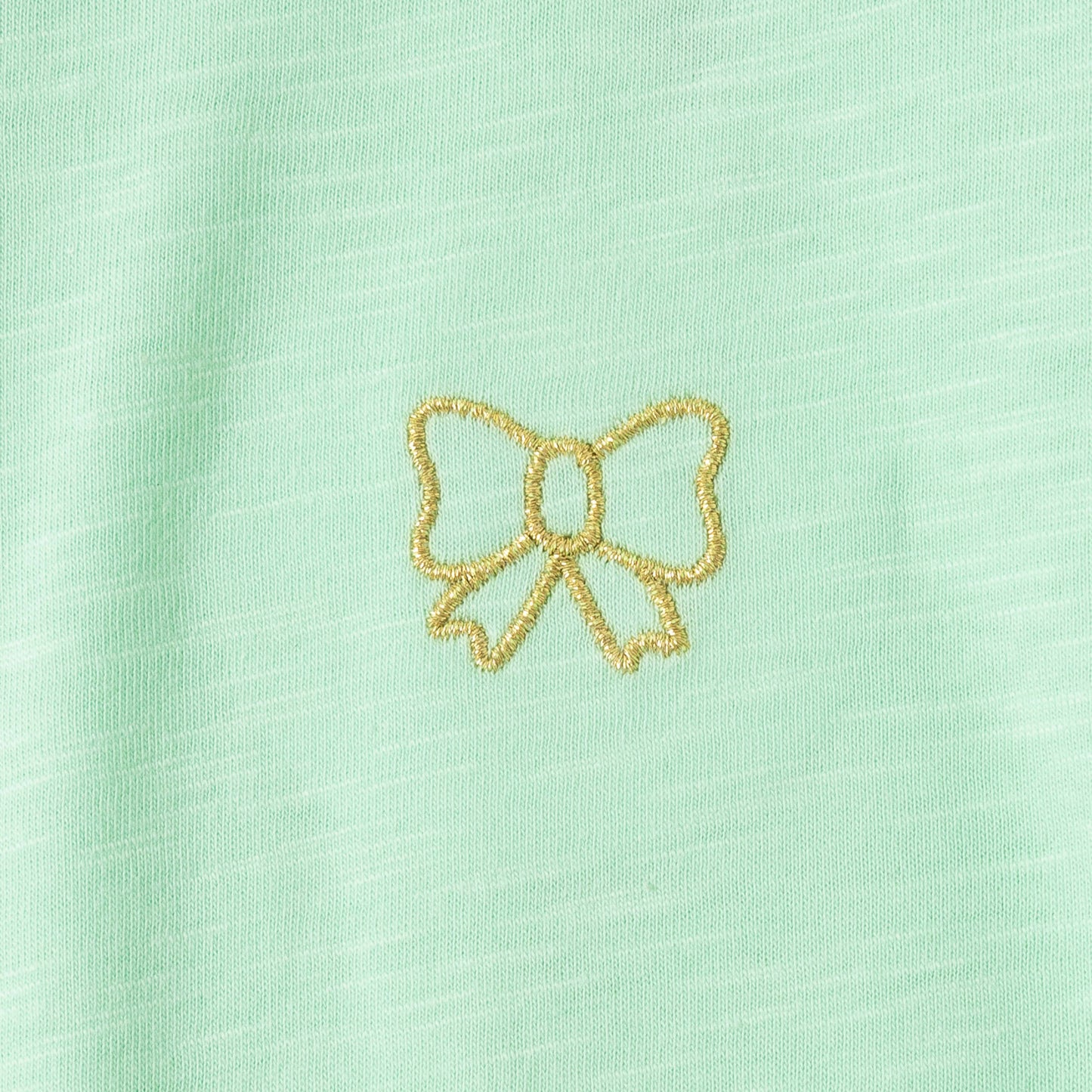 "Girls' Mint Green Full Sleeve T-shirt with Ruffle Detail & Bow Embroidery"