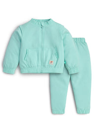 "Baby Girls Mint Green Full Sleeve Front Zipper Sweatshirt & Jogger Set"