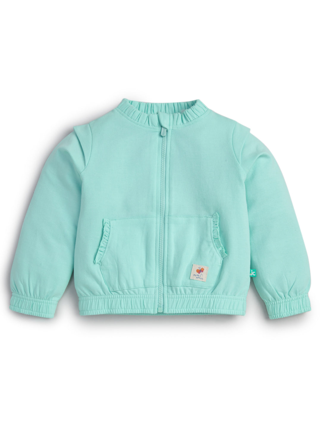 "Baby Girls Mint Green Full Sleeve Front Zipper Sweatshirt & Jogger Set"