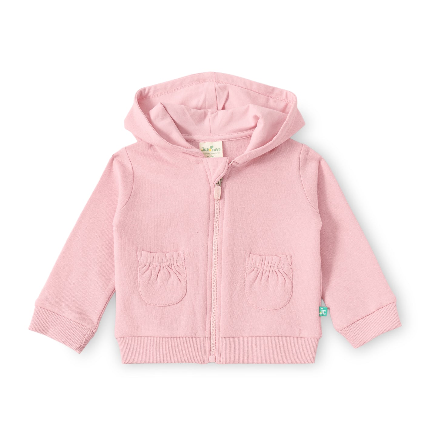"Baby Girls' Light Pink Hooded Zip-Up Sweatshirt with Front Pockets"