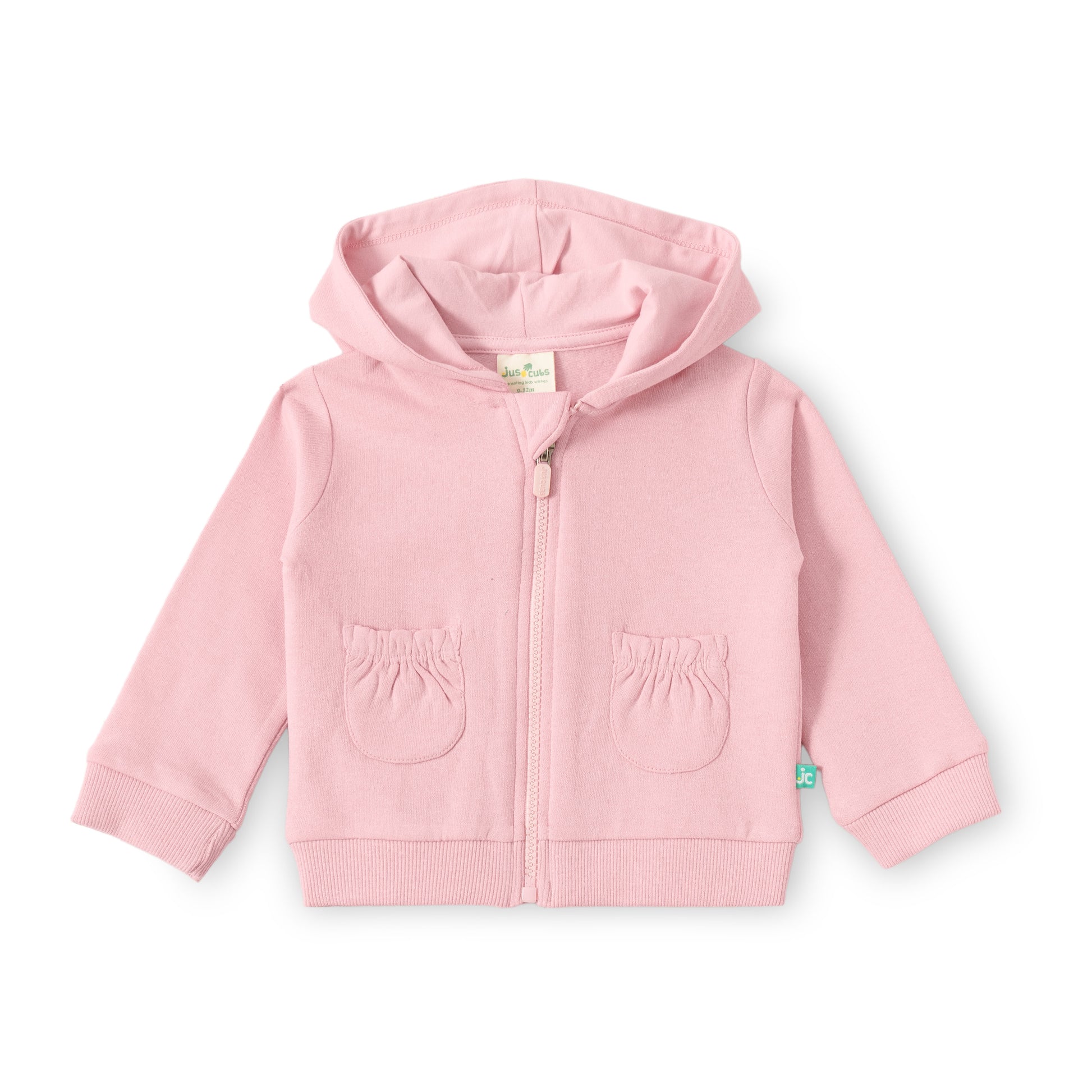 "Baby Girls' Light Pink Hooded Zip-Up Sweatshirt with Front Pockets"
