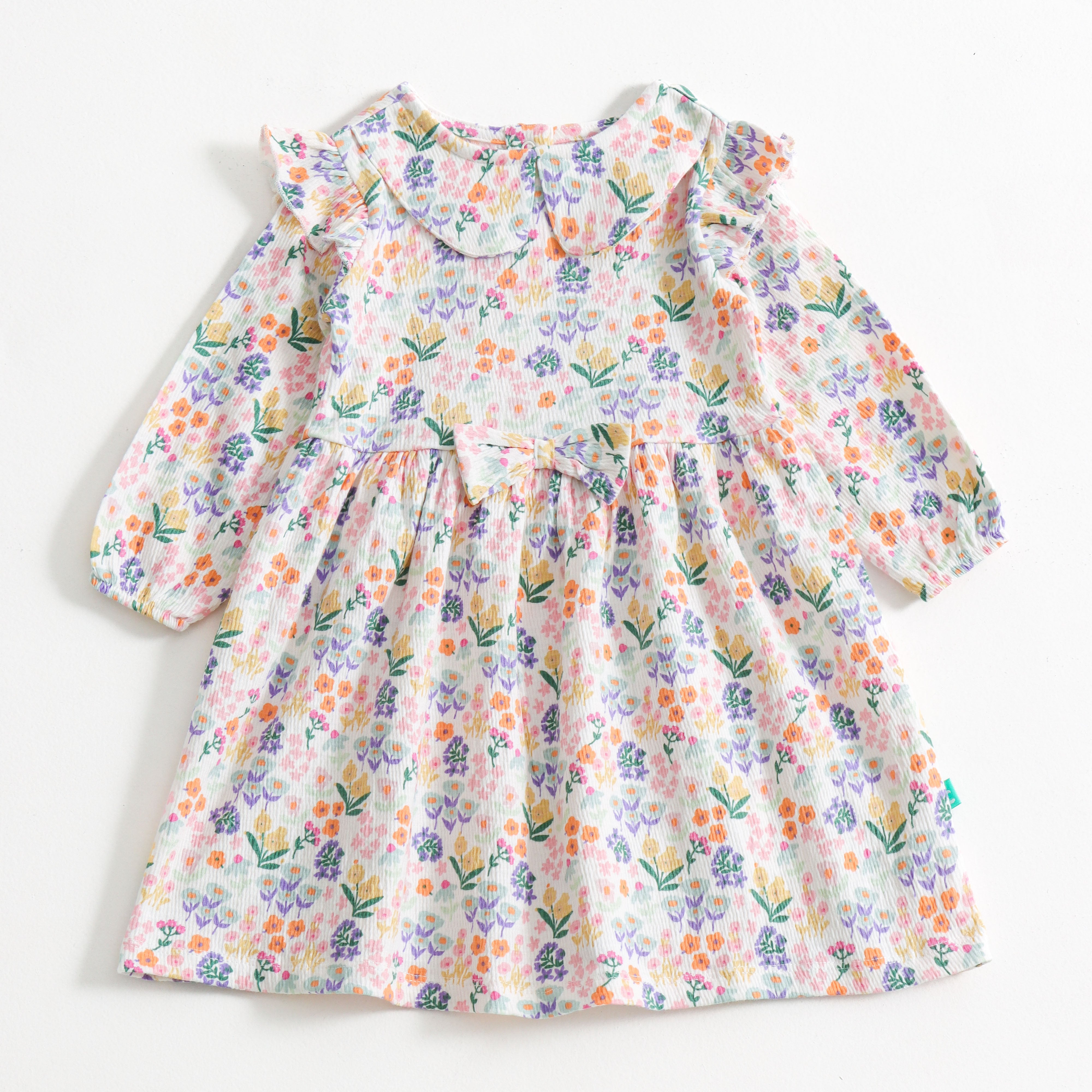 Baby Girls Long Sleeve Floral Dress with Frill Sleeves & Bow" Juscubs Baby Girls Long Sleeve Floral Dress with Frill Sleeves & Bow" Juscubs