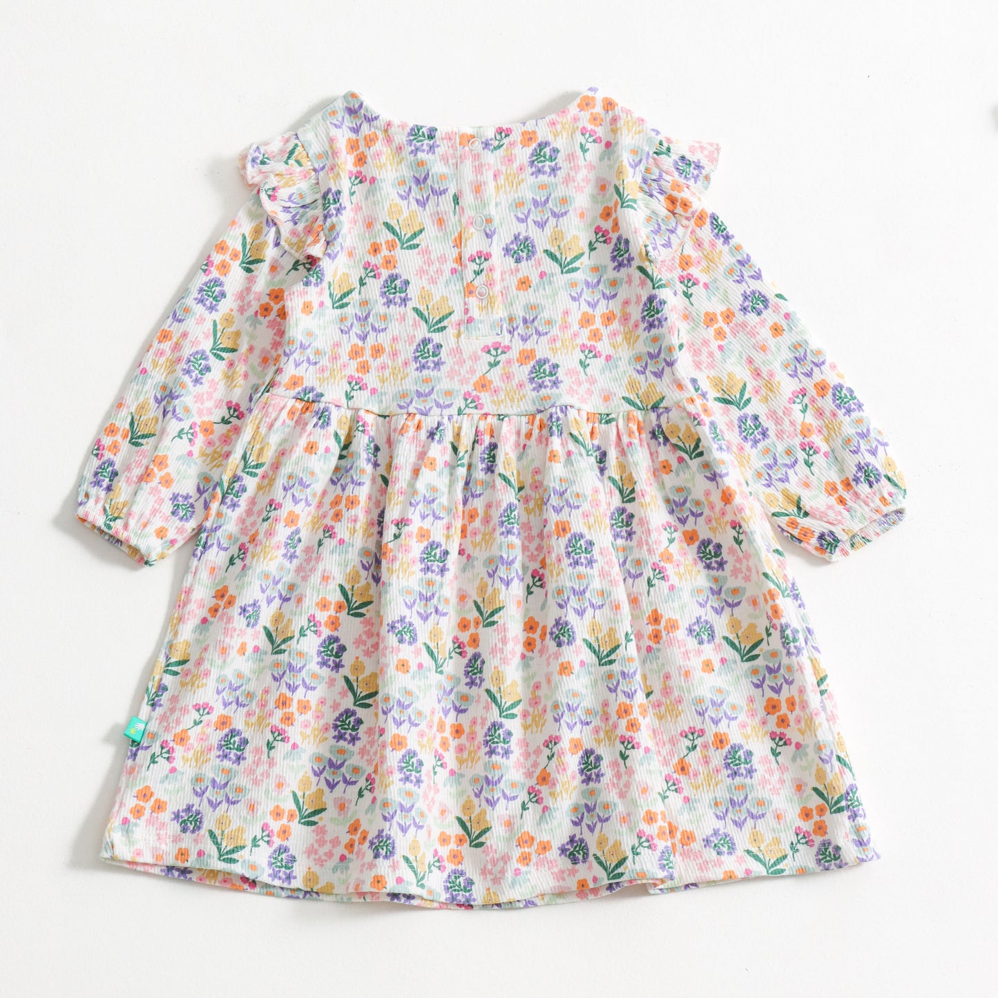 "Baby Girls Long Sleeve Floral Dress with Frill Sleeves & Bow"