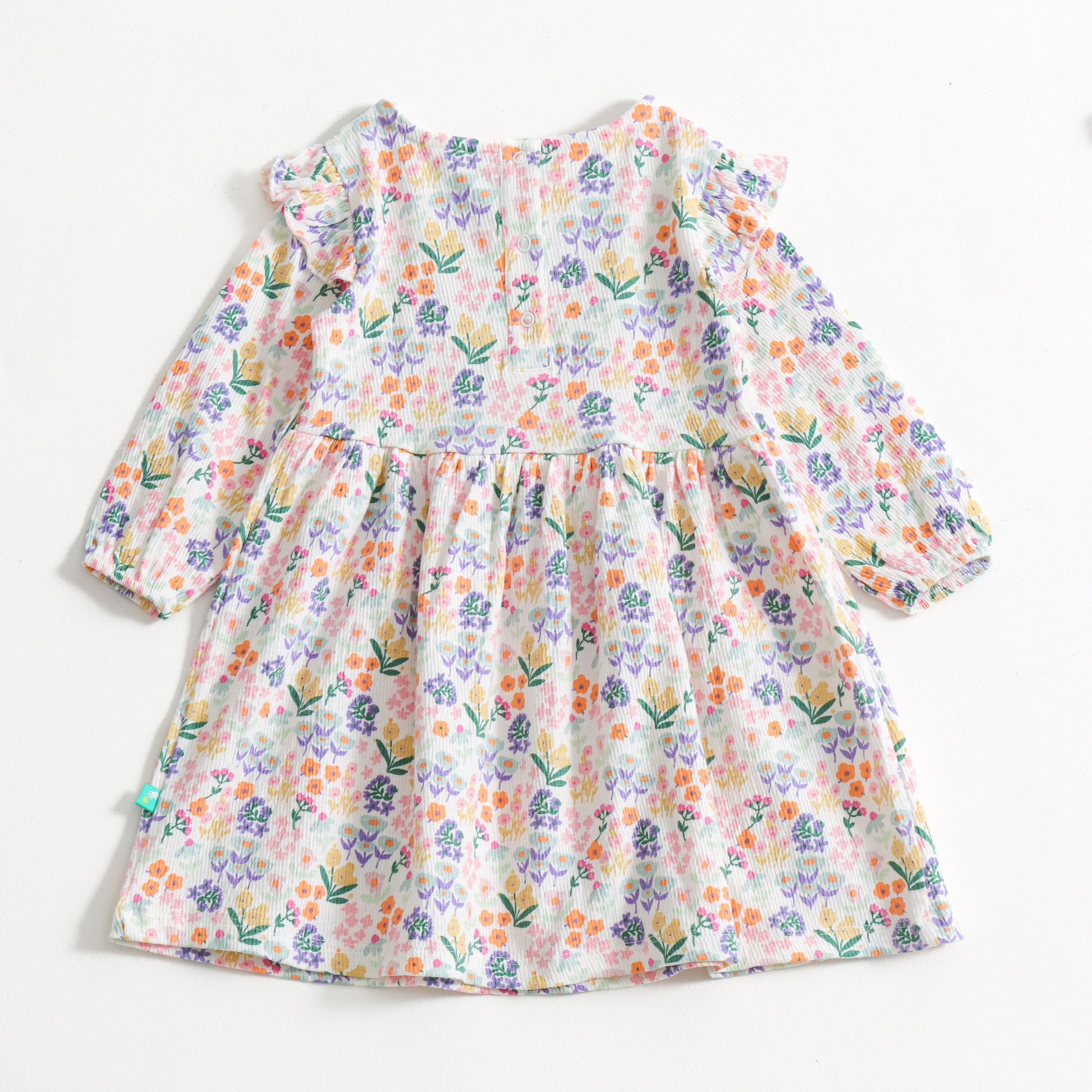 "Baby Girls Long Sleeve Floral Dress with Frill Sleeves & Bow"