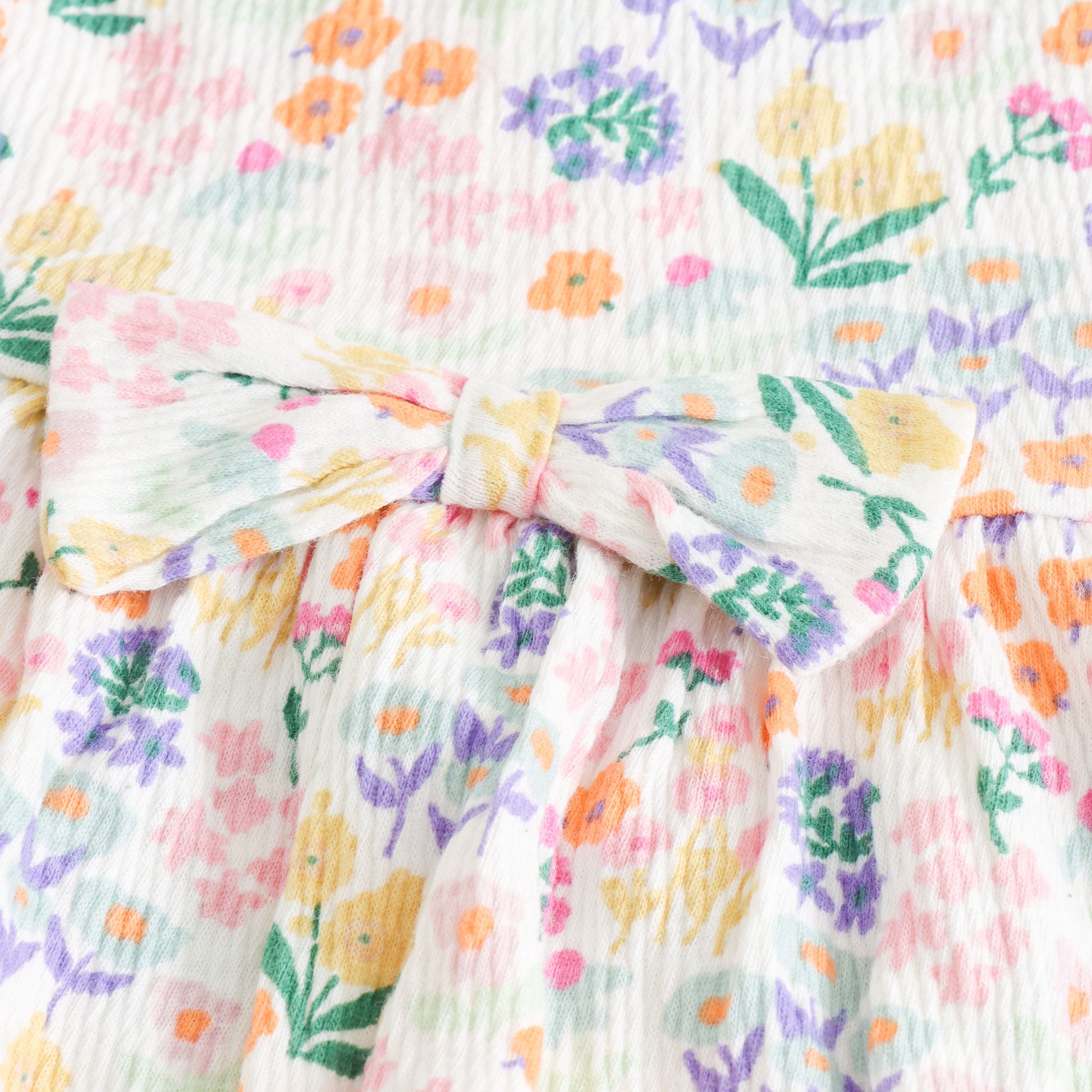 "Baby Girls Long Sleeve Floral Dress with Frill Sleeves & Bow"