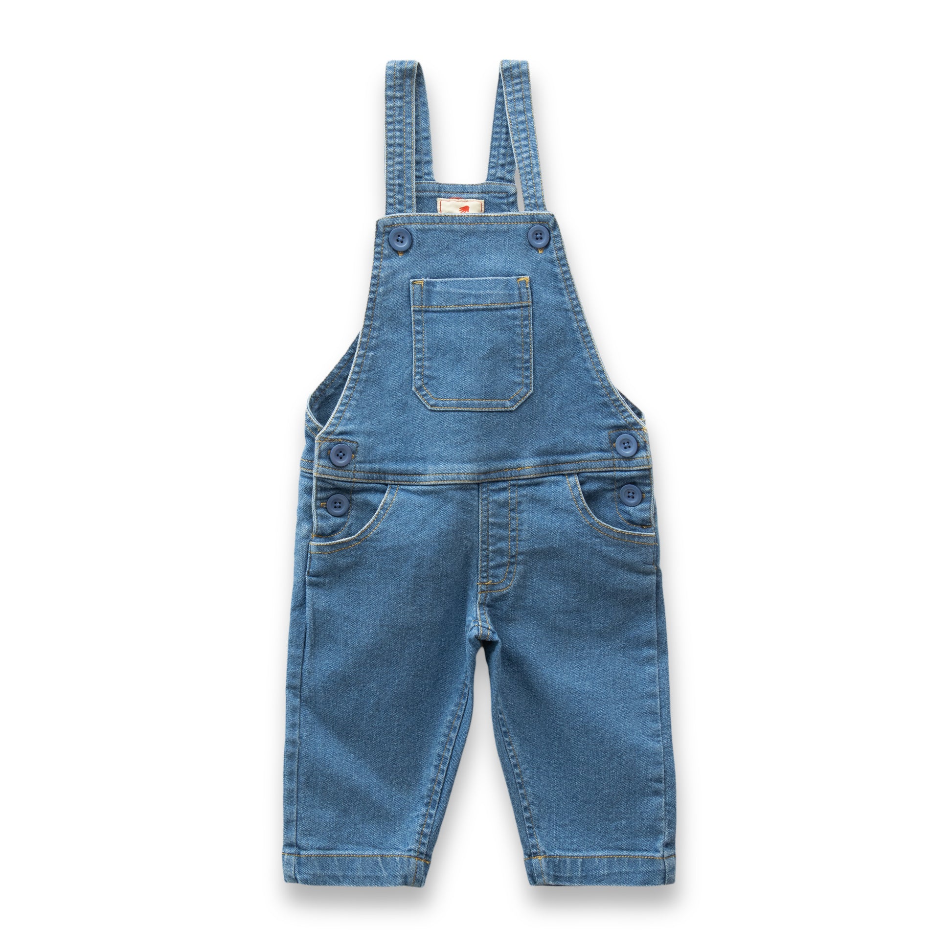 "Unisex Baby' Classic Denim Overalls – Adjustable Straps & Pocket Detail"