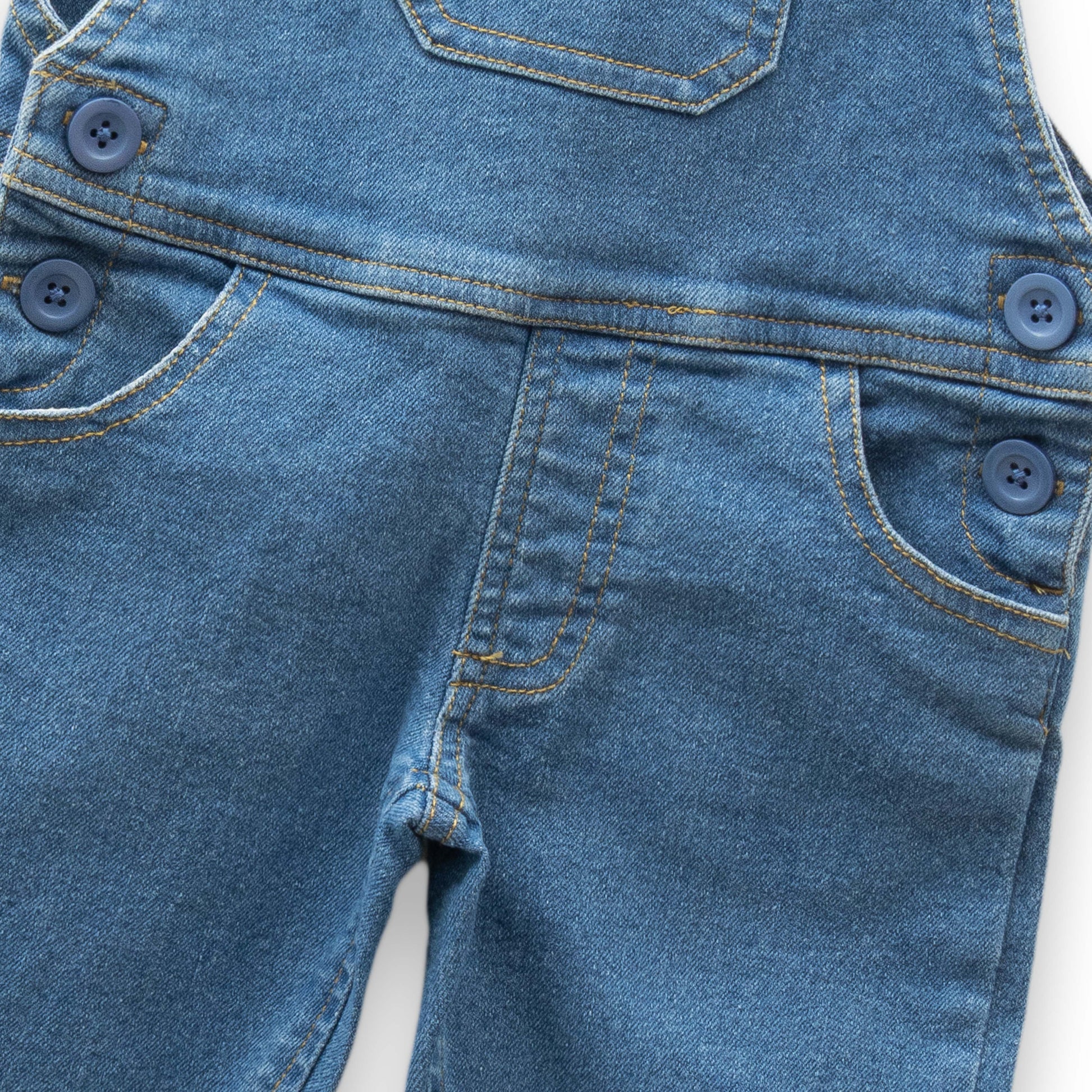 "Unisex Baby' Classic Denim Overalls – Adjustable Straps & Pocket Detail"