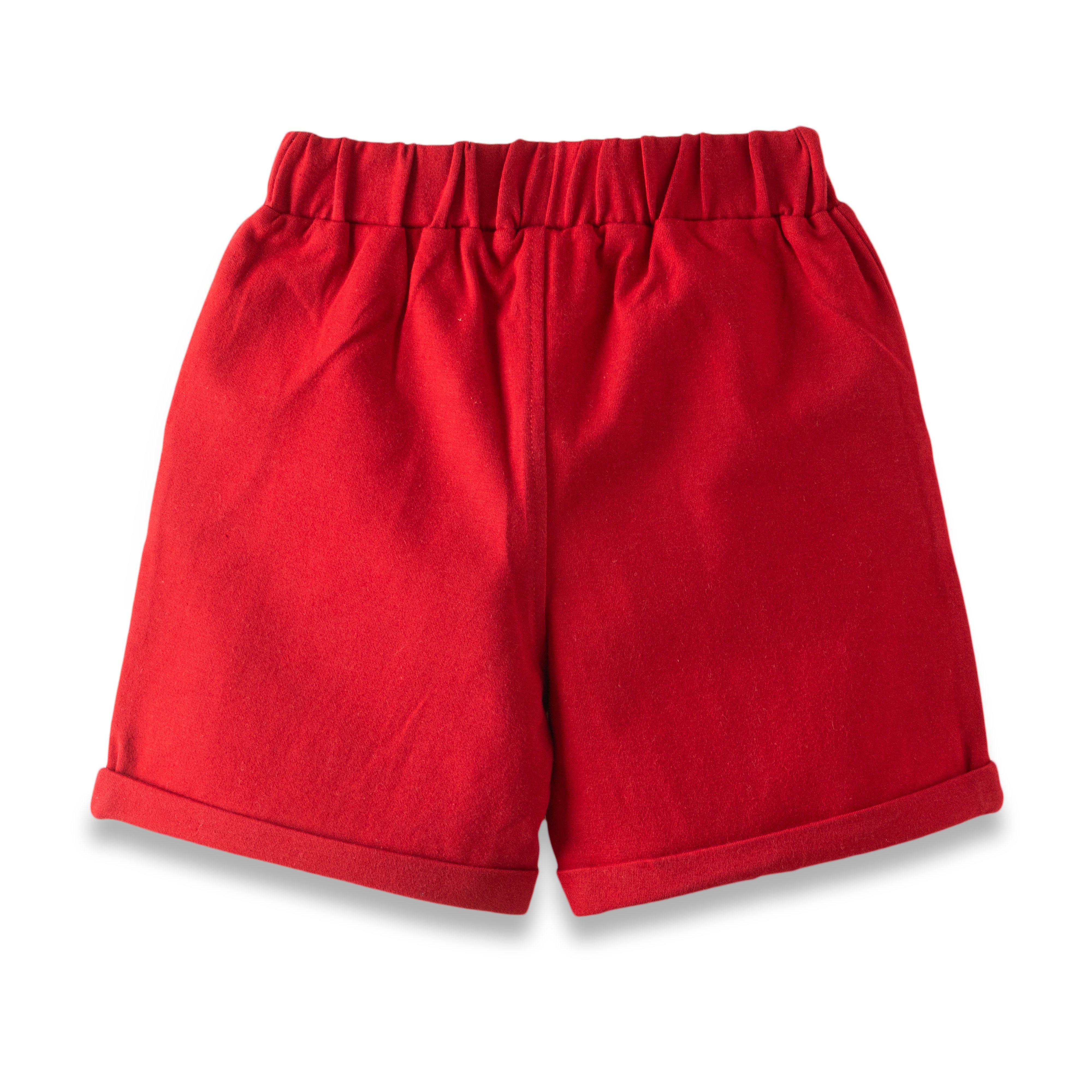 "Boys' Red Striped T-Shirt & Shorts Set with Cement Mixer Print – 2-Piece Summer Outfit"