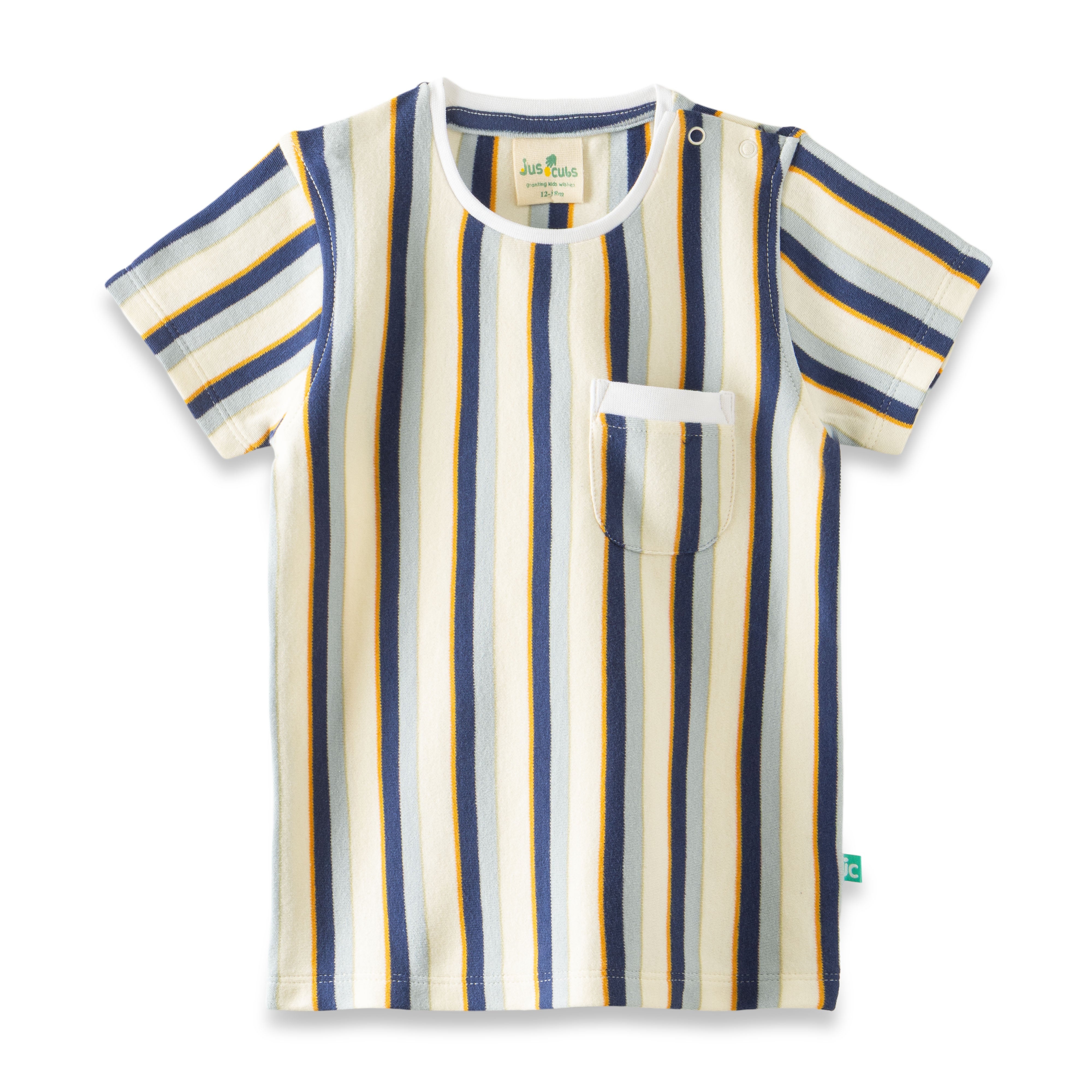"Boys' Striped T-Shirt & Shorts Set – Blue, yellow & White 2-Piece Summer Outfit"