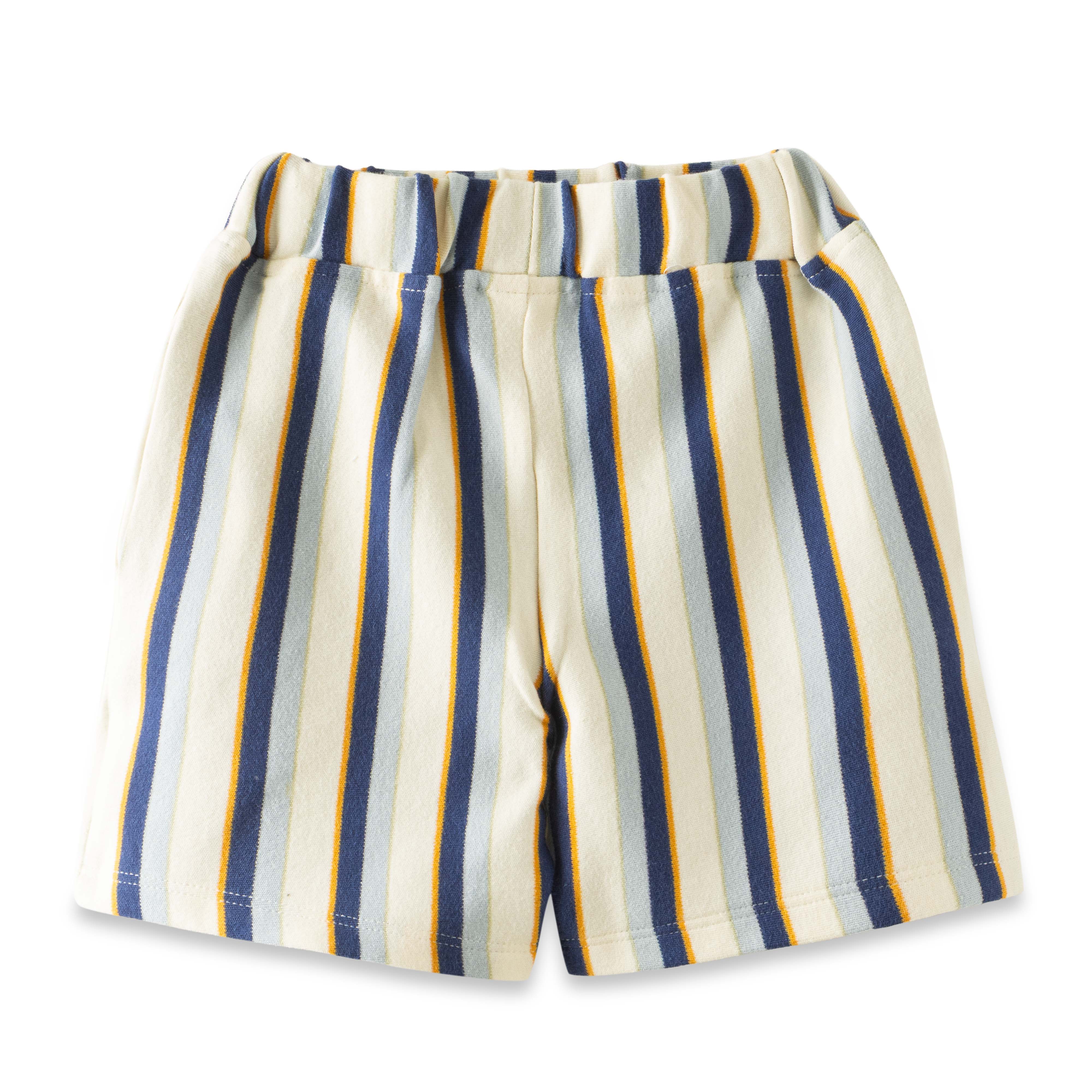 "Boys' Striped T-Shirt & Shorts Set – Blue, yellow & White 2-Piece Summer Outfit"
