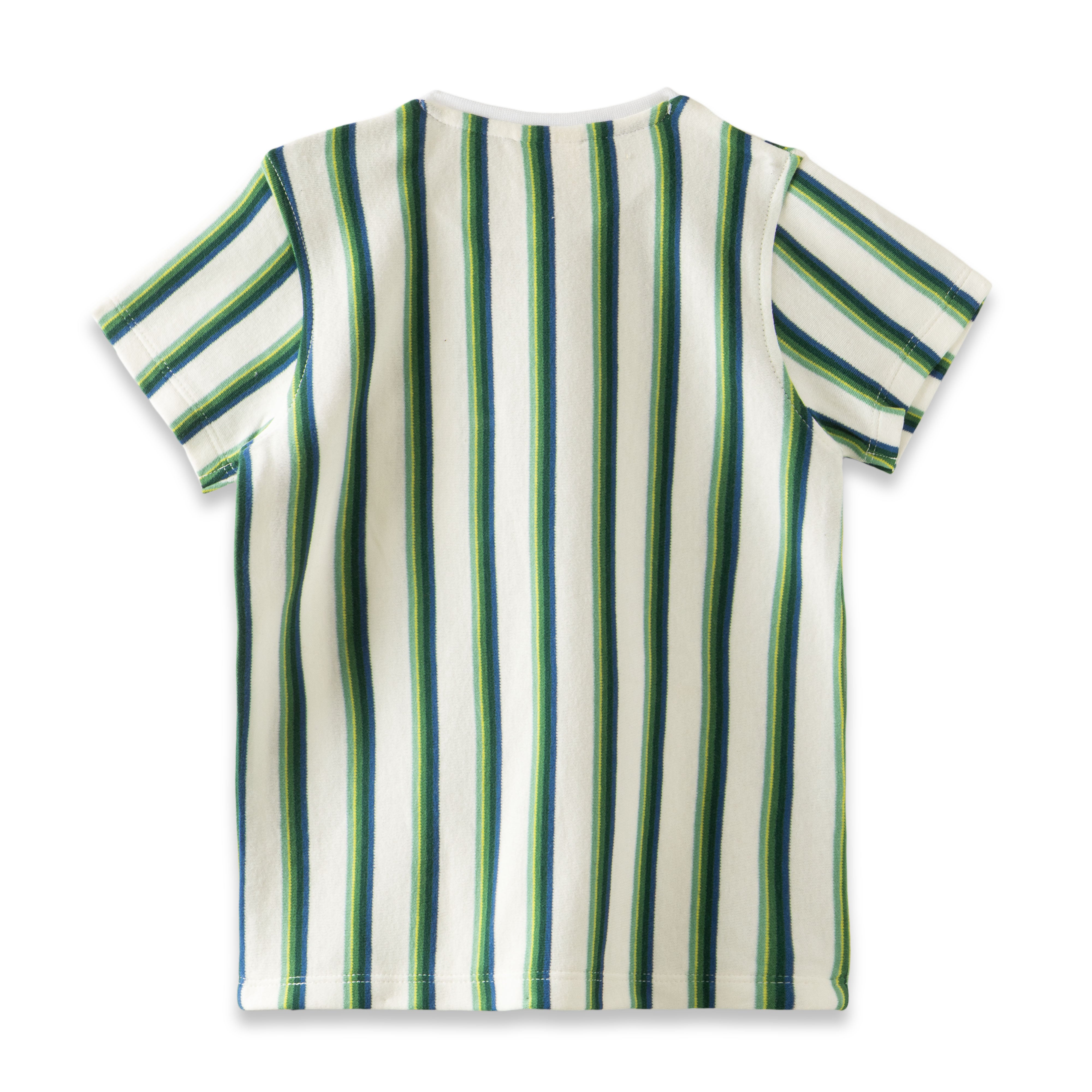 "Boys' Green & Blue Striped T-Shirt and Shorts Set – 2-Piece Cotton Summer Outfit"