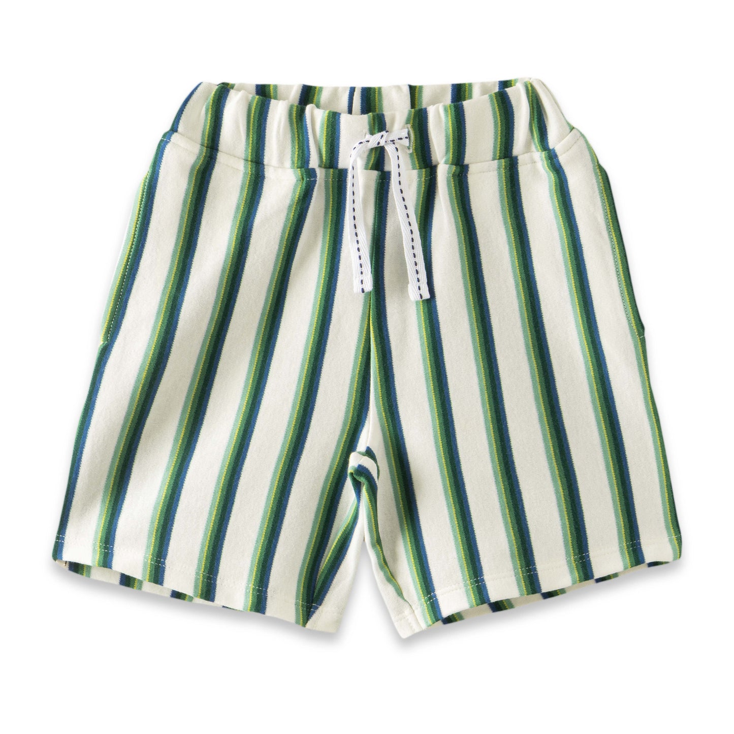"Baby Boys' Green & Blue Striped T-Shirt and Shorts Set – 2-Piece Cotton Summer Outfit"