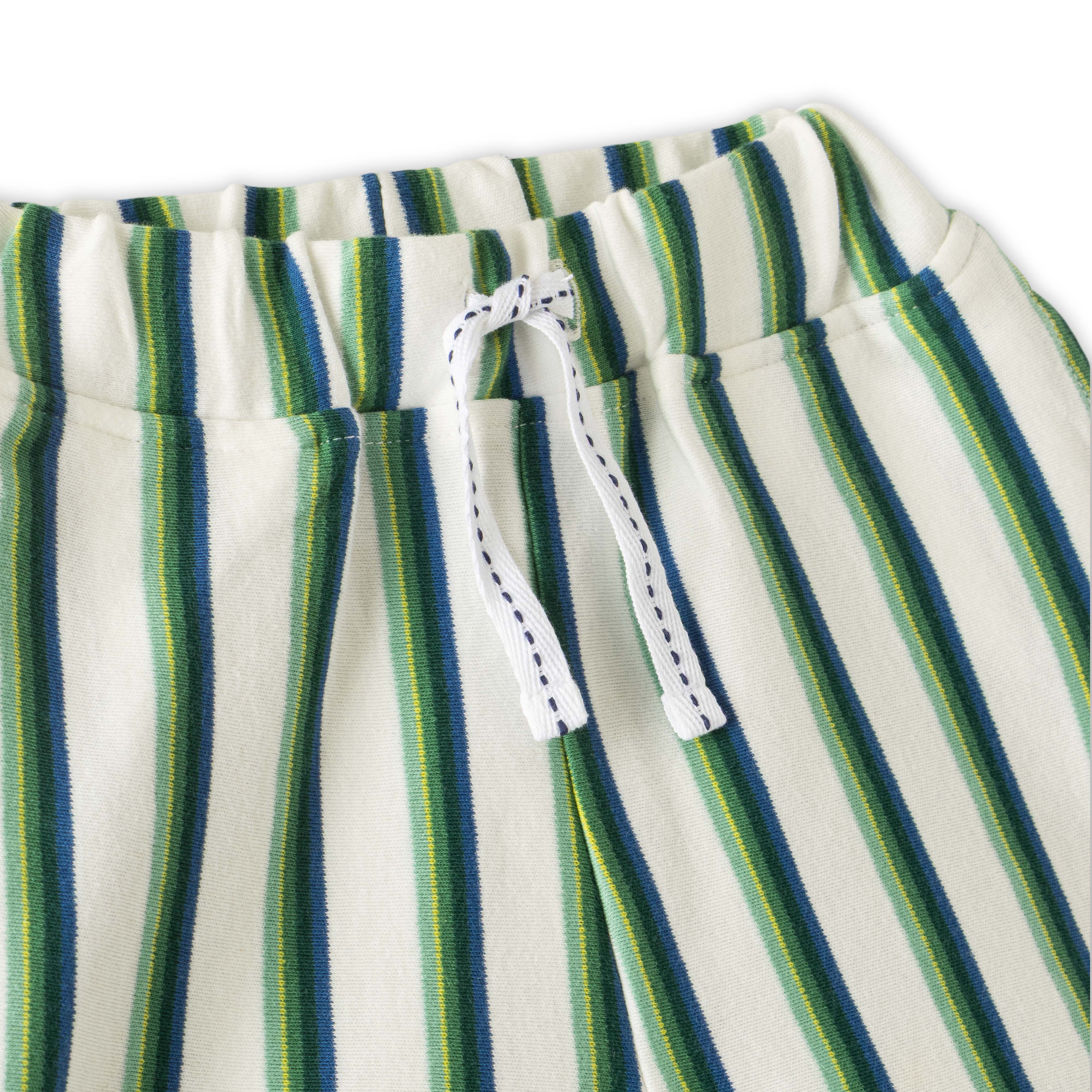 "Boys' Green & Blue Striped T-Shirt and Shorts Set – 2-Piece Cotton Summer Outfit"