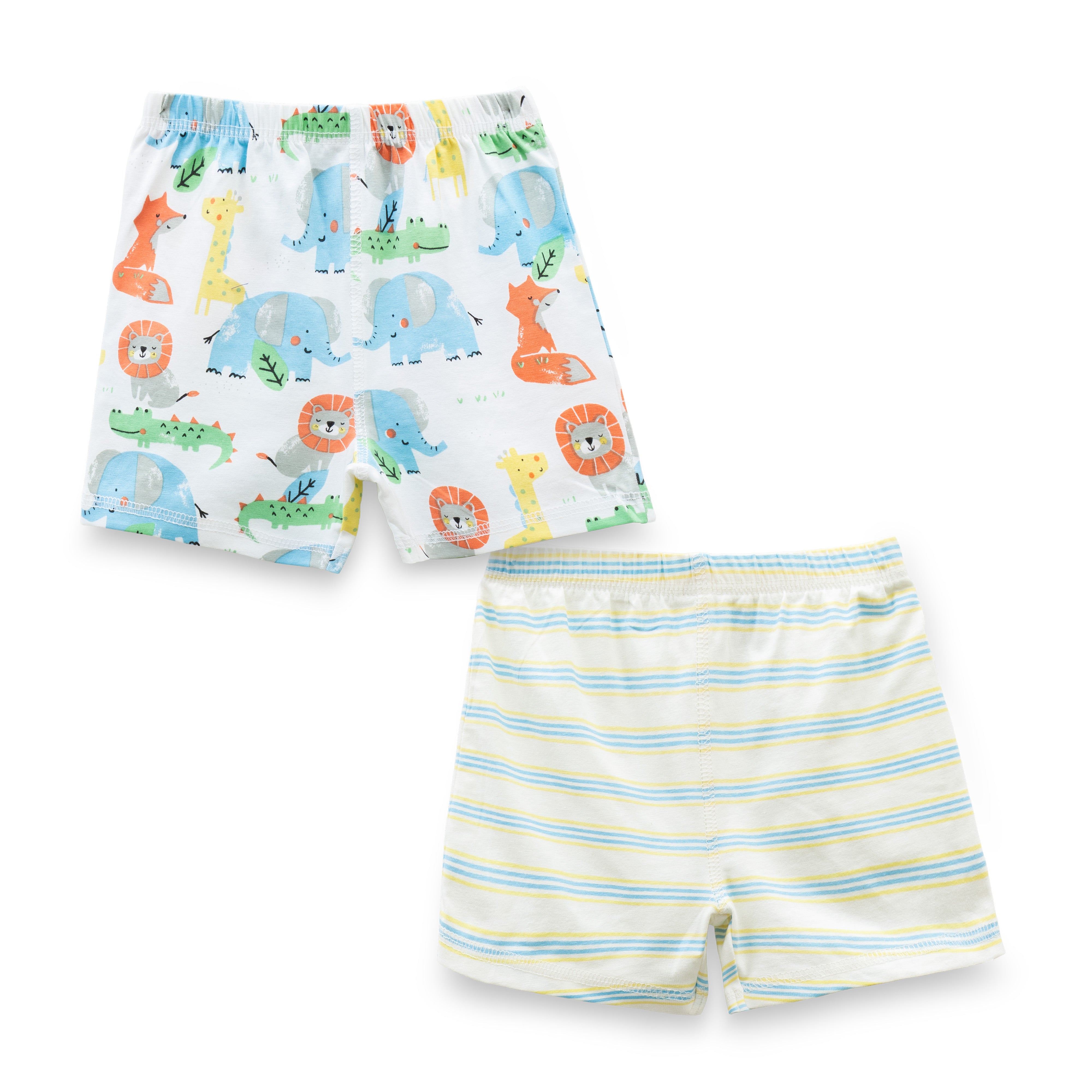 "Baby Boys' Cotton Shorts – Pack of 2 (Animal Print & Striped Design)"