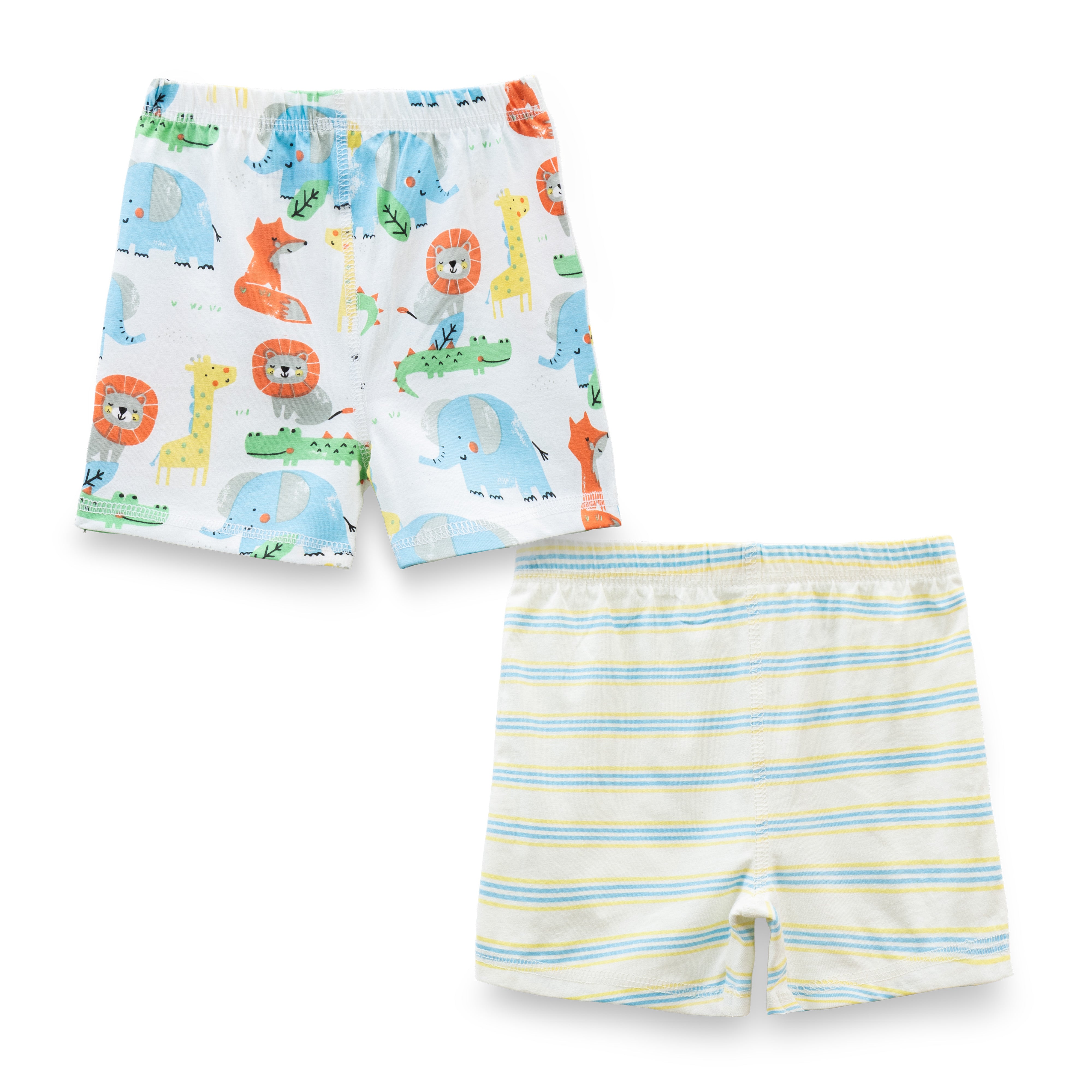 "Baby Boys' Cotton Shorts – Pack of 2 (Animal Print & Striped Design)"