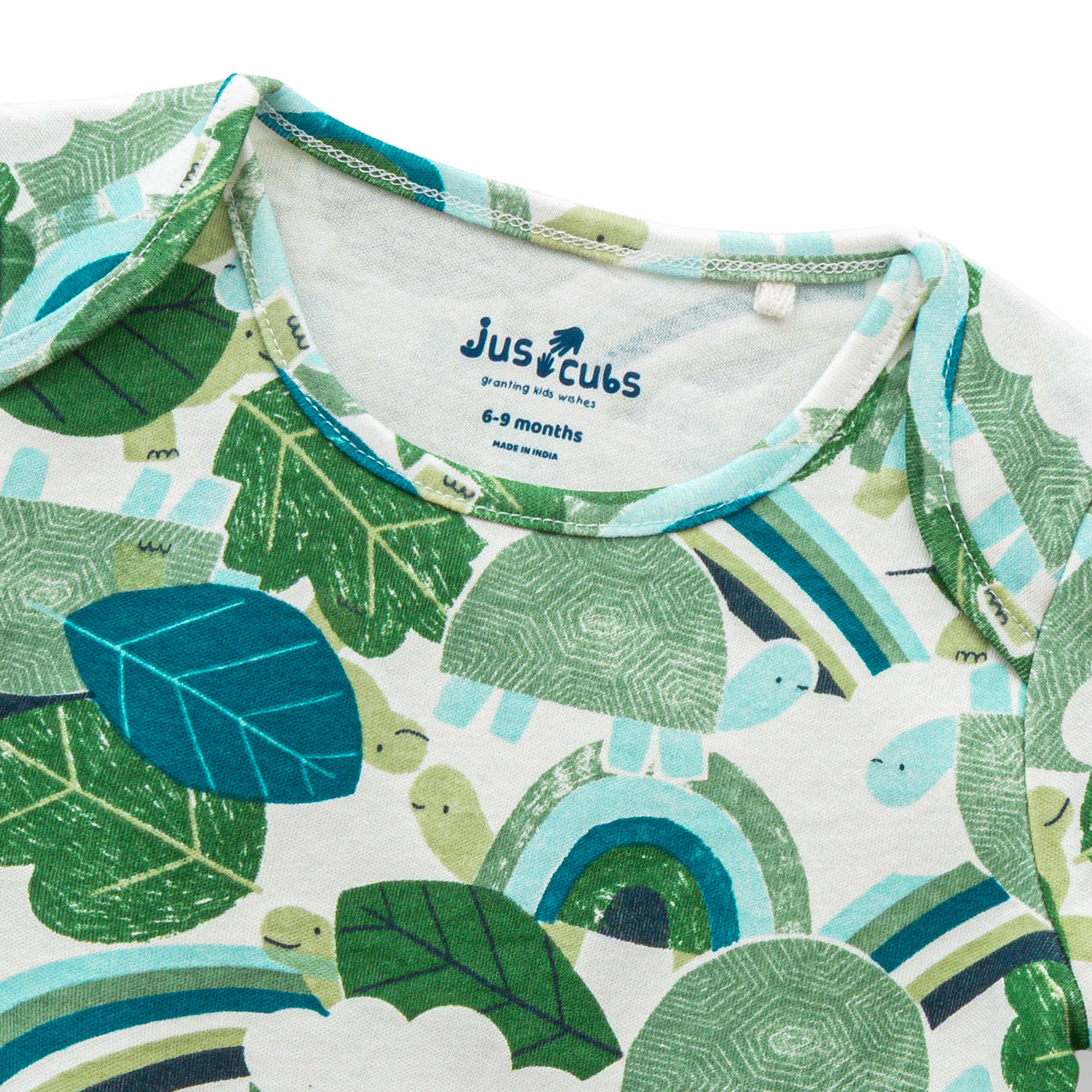 "Baby Boys' Cotton Half Sleeve T-Shirts – Pack of 2 (Green Solid & Jungle Print)"